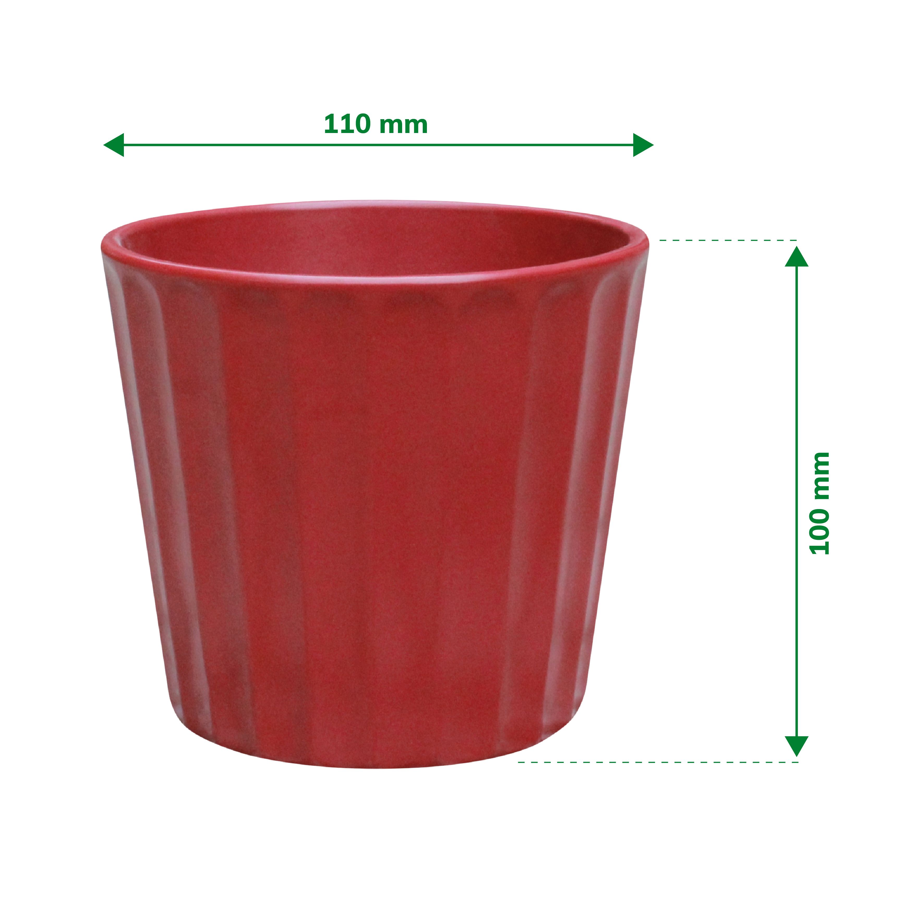 Verve Scarlet Sage Red Ribbed Clay Plant pot (Dia) 11cm, (H)10cm