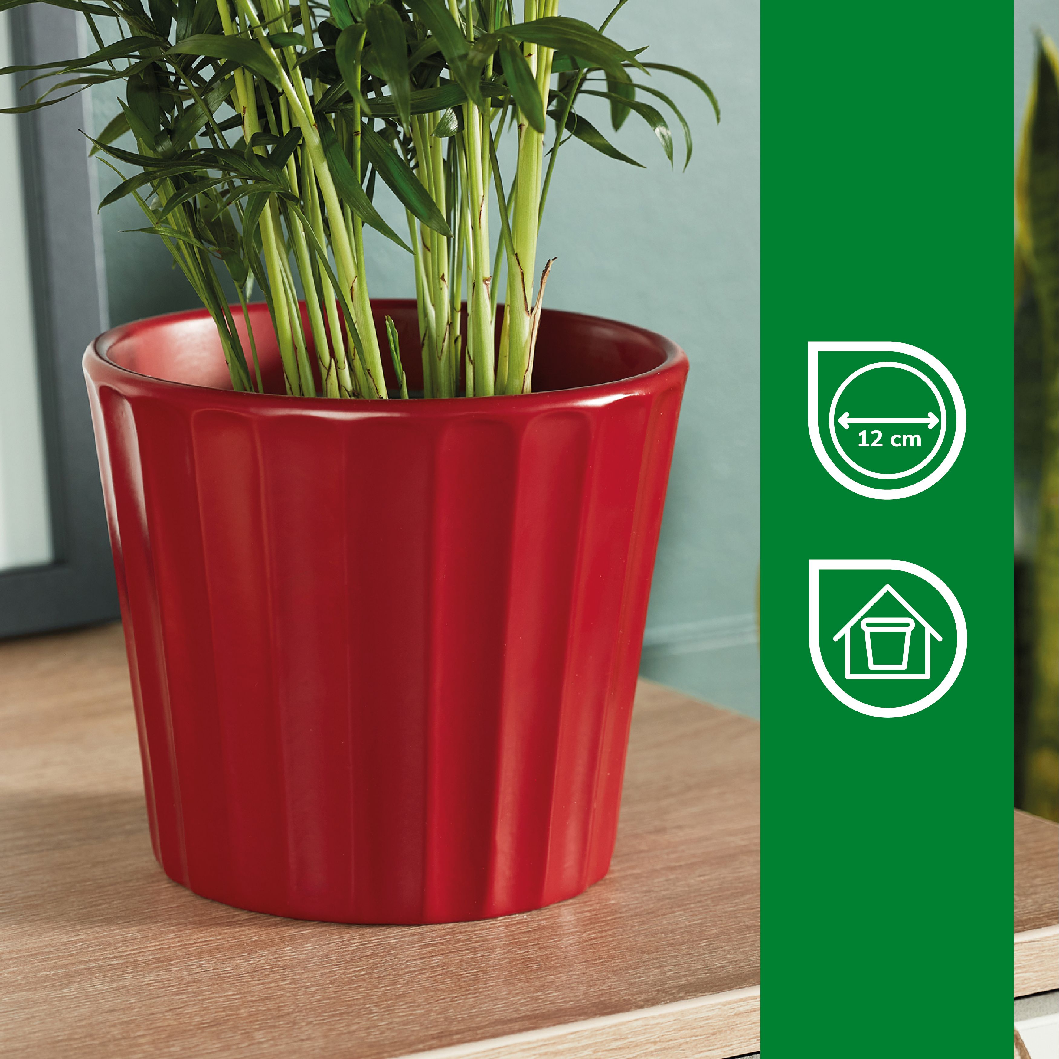 Verve Scarlet Sage Red Ribbed Clay Plant pot (Dia) 14.5cm, (H)13cm