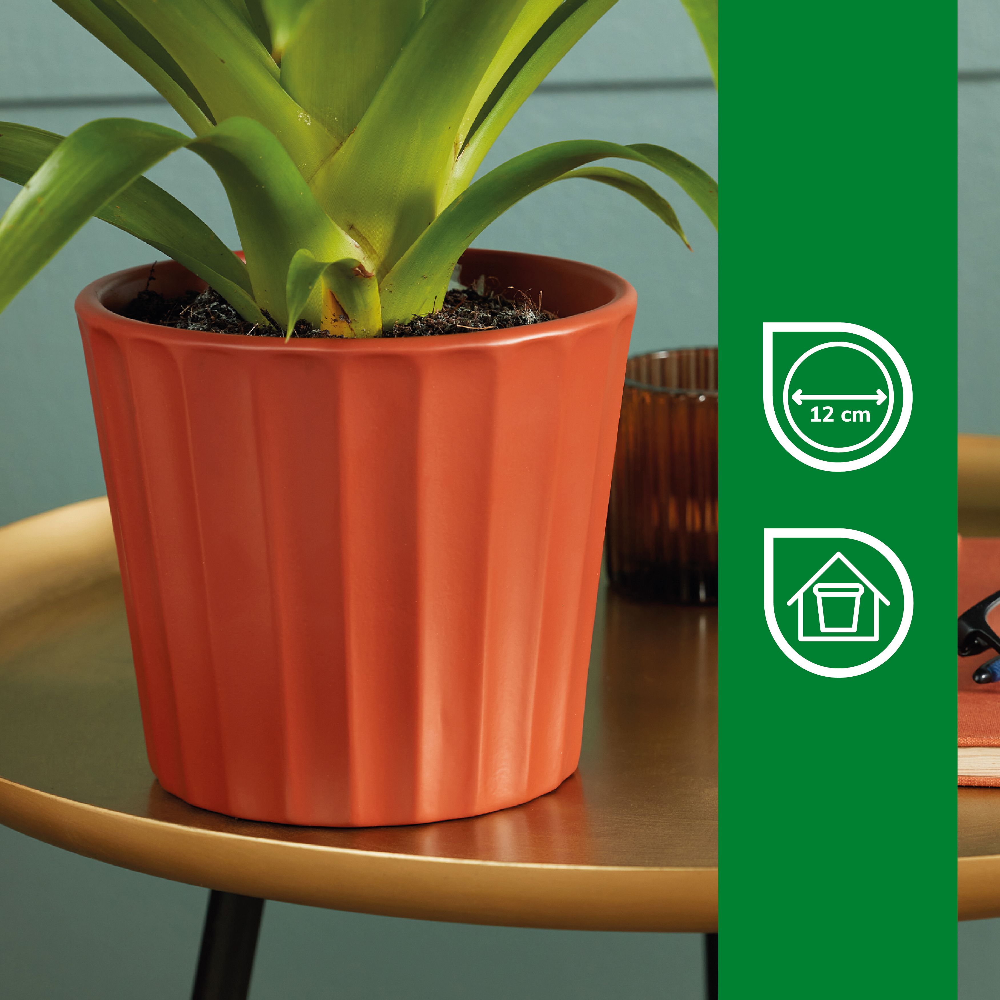 Verve Sunburn Orange Ribbed Clay Plant pot (Dia) 14.5cm, (H)13cm