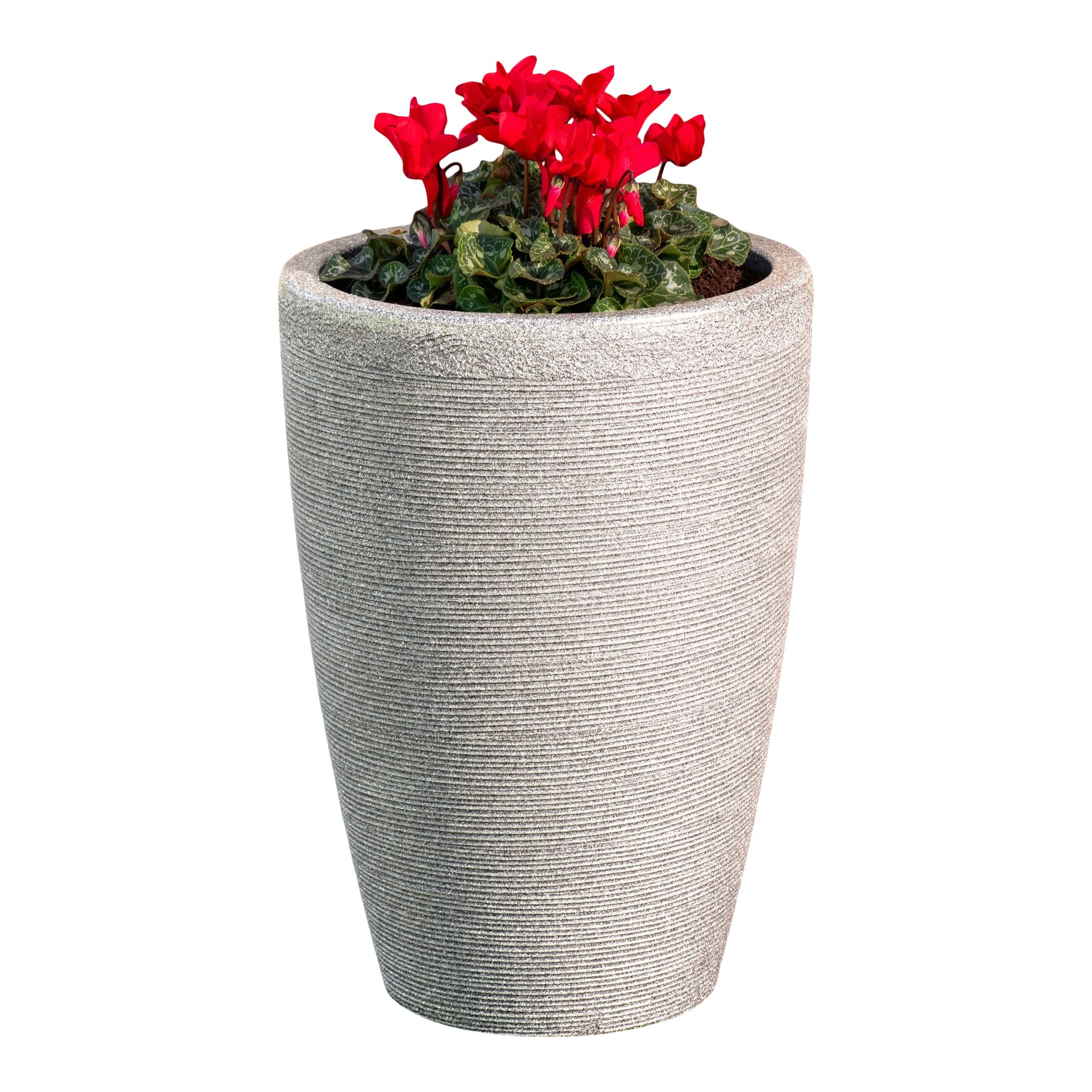 Verve Taupe Brown Stone effect Tall Ridged Planter Plastic Plant pot (Dia) 35cm, (H)50cm
