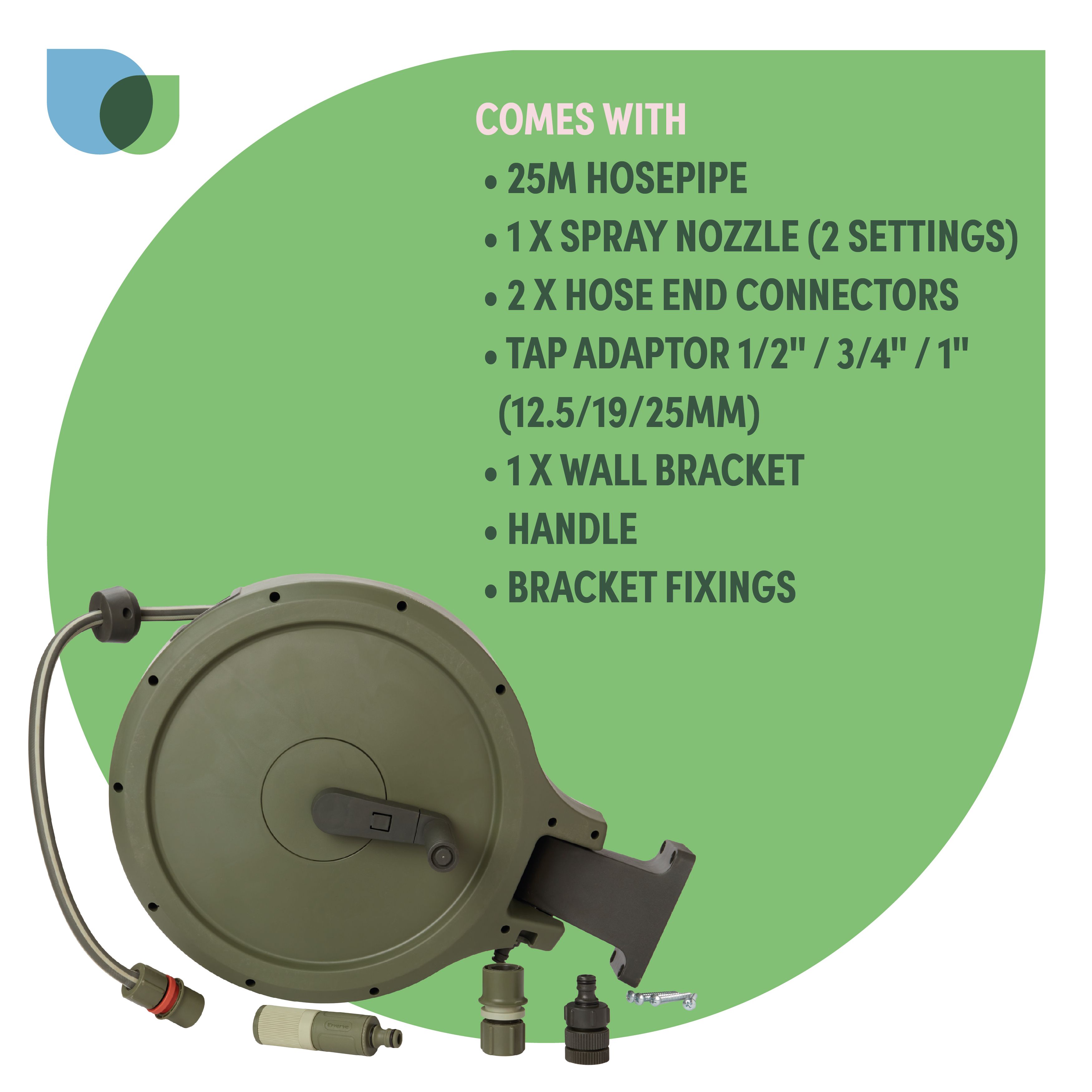 Verve Wall-mounted Manual Hose reel set (L)25m