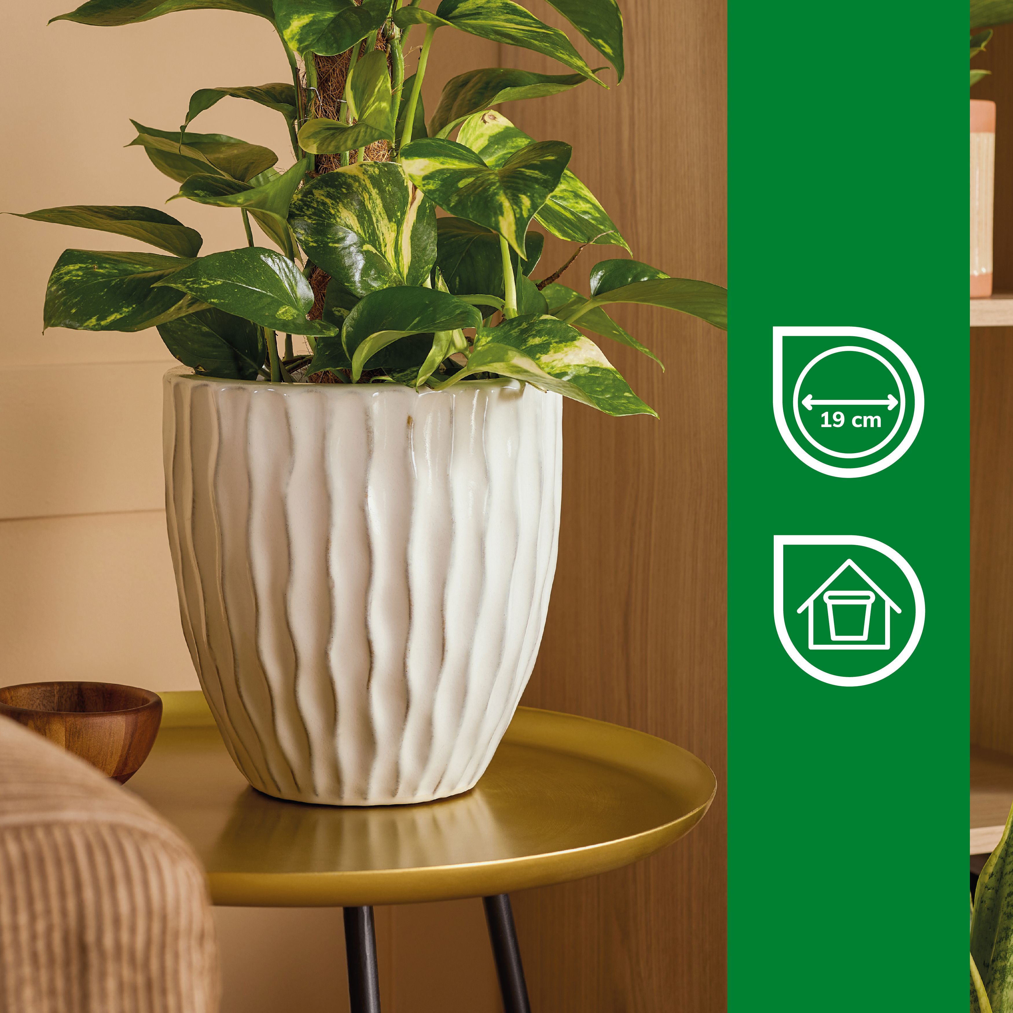 Verve White Ceramic Plant pot (Dia) 20cm, (H)17cm