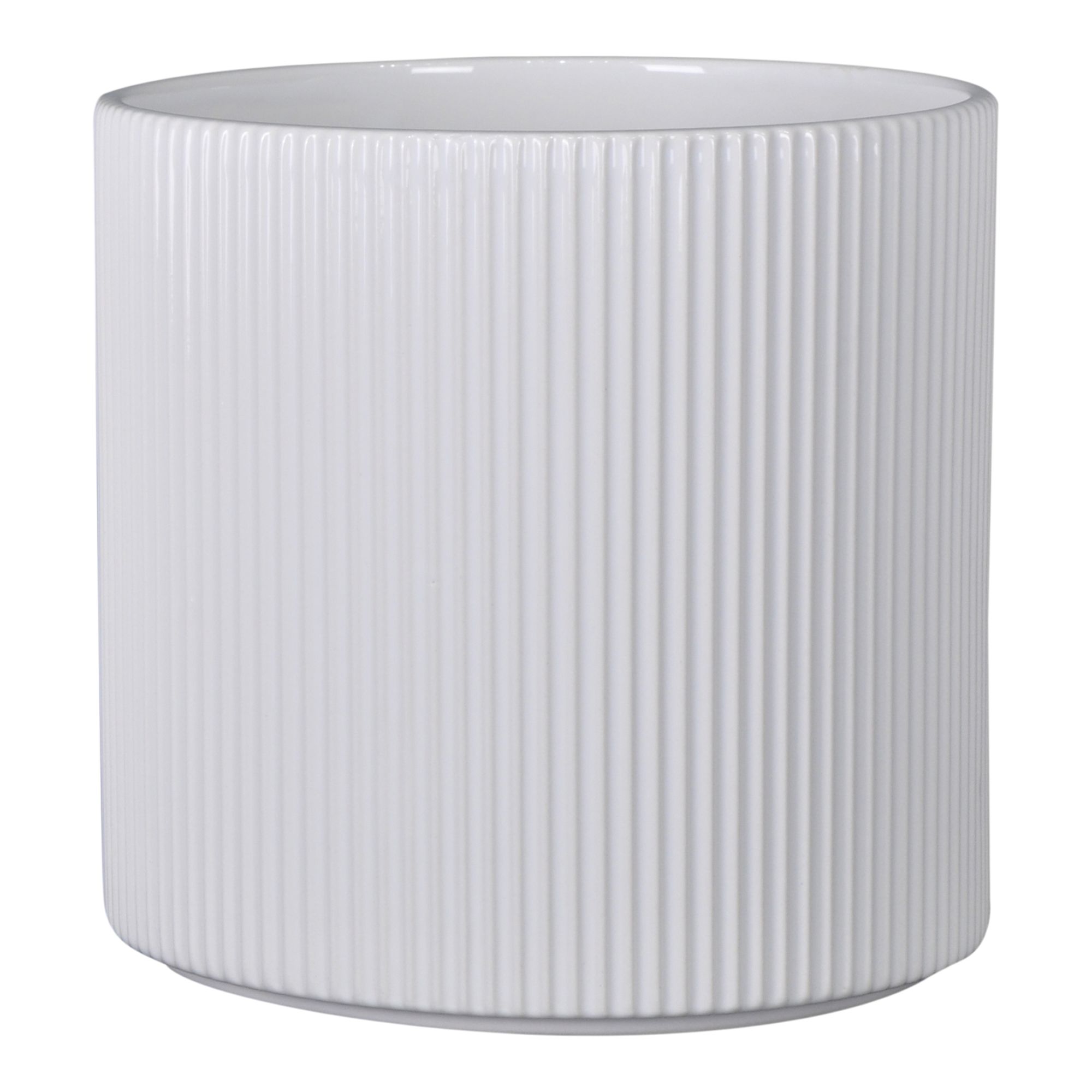 Verve White Ribbed Ceramic Plant pot (Dia) 16cm, (H)16cm