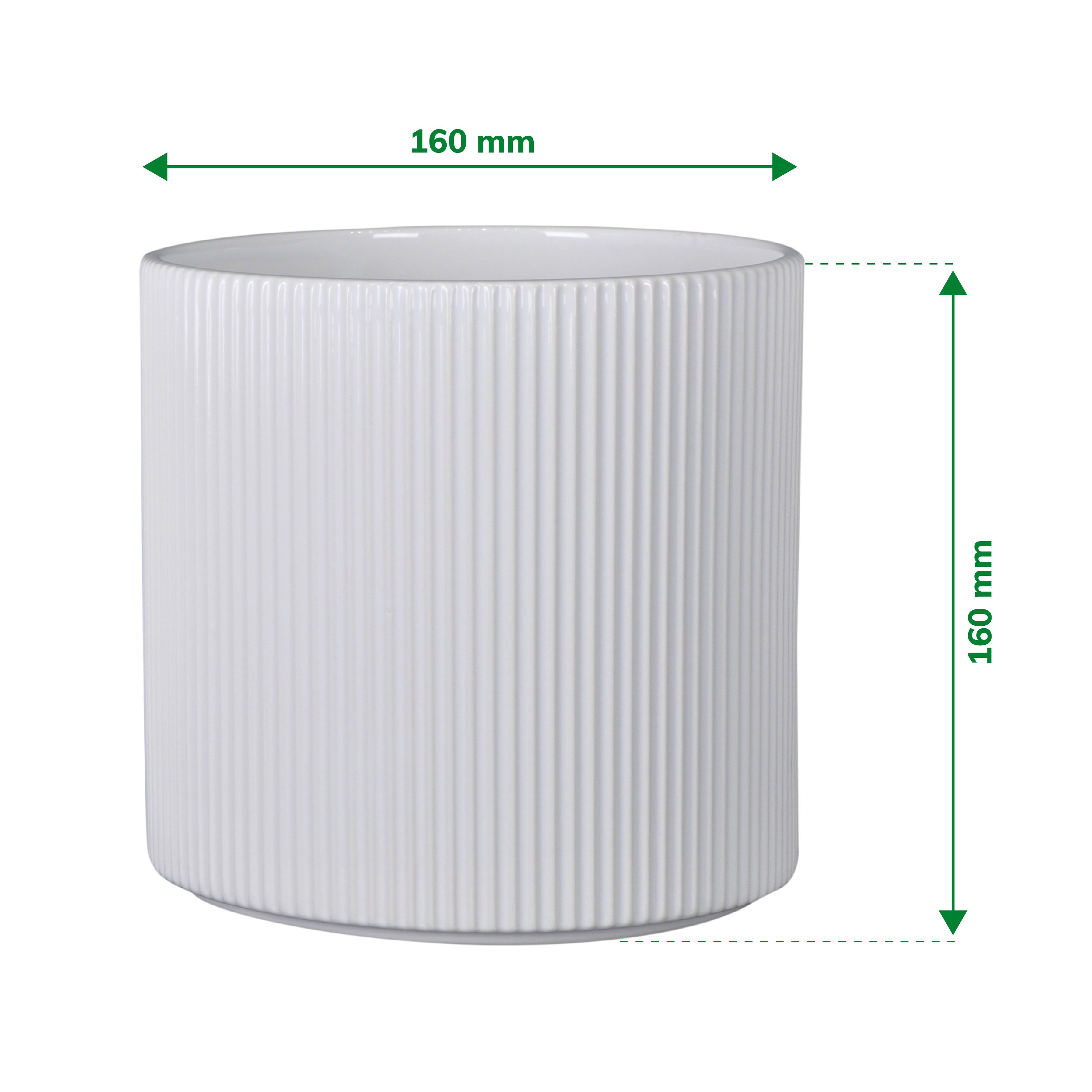 Verve White Ribbed Ceramic Plant pot (Dia) 16cm, (H)16cm