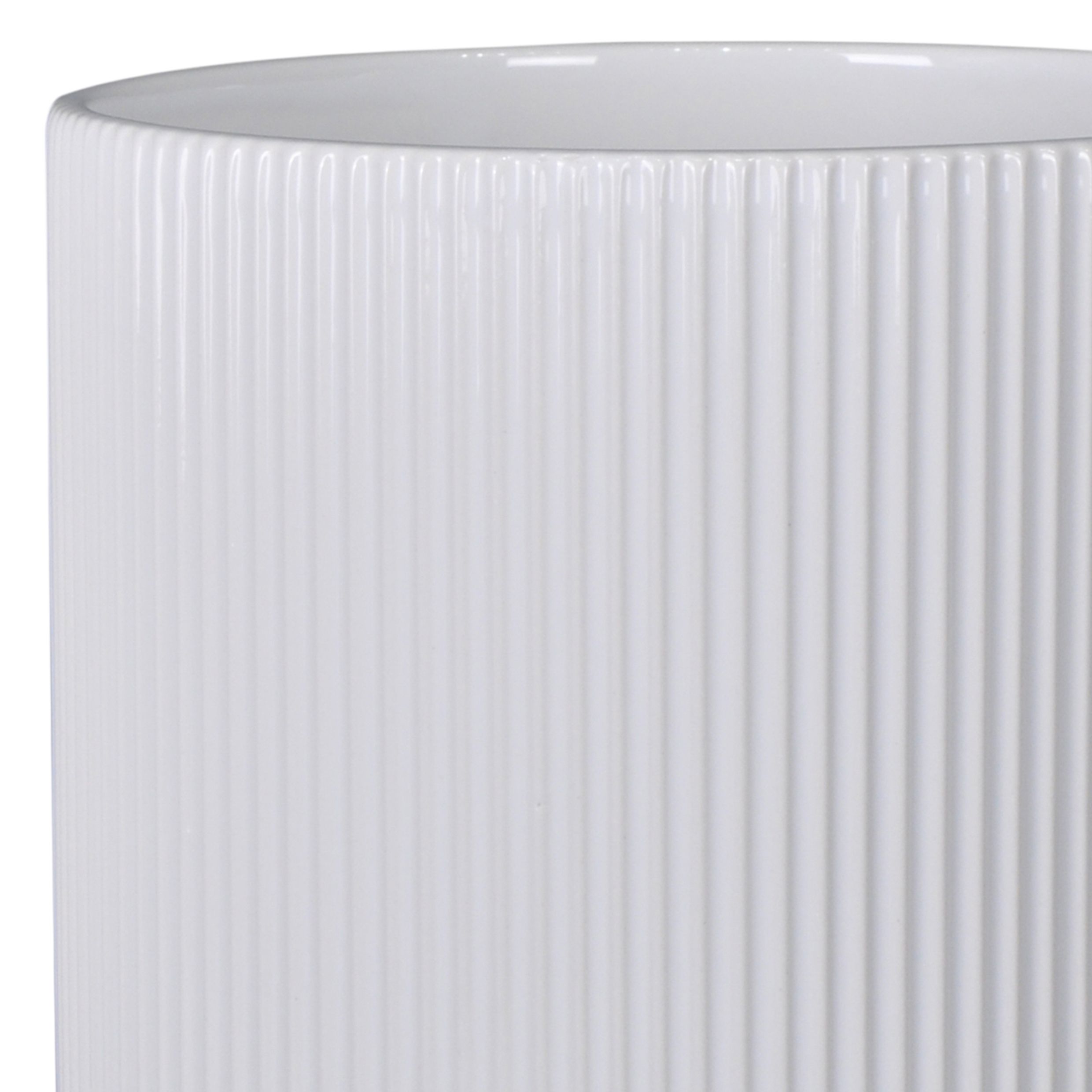 Verve White Ribbed Ceramic Plant pot (Dia) 16cm, (H)16cm