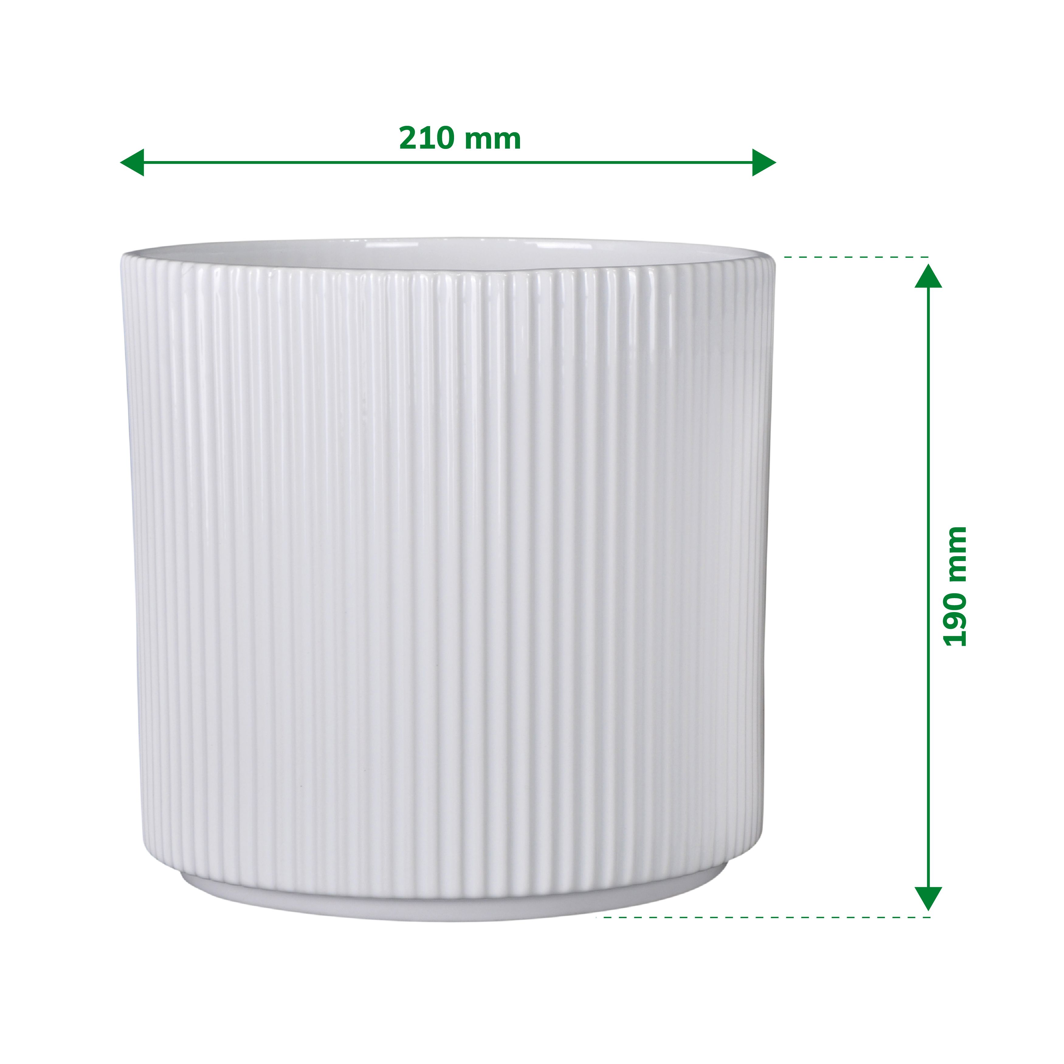 Verve White Ribbed Ceramic Plant pot (Dia) 21cm, (H)19cm