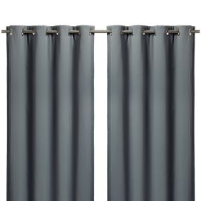 Vestris Grey Plain Blackout & thermal Eyelet Curtain (W)117cm (L)137cm, Pair