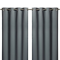 Vestris Grey Plain Blackout & thermal Eyelet Curtain (W)228cm (L)228cm, Pair