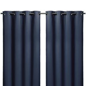 Vestris Navy Plain Blackout & thermal Eyelet Curtain (W)167cm (L)228cm, Pair