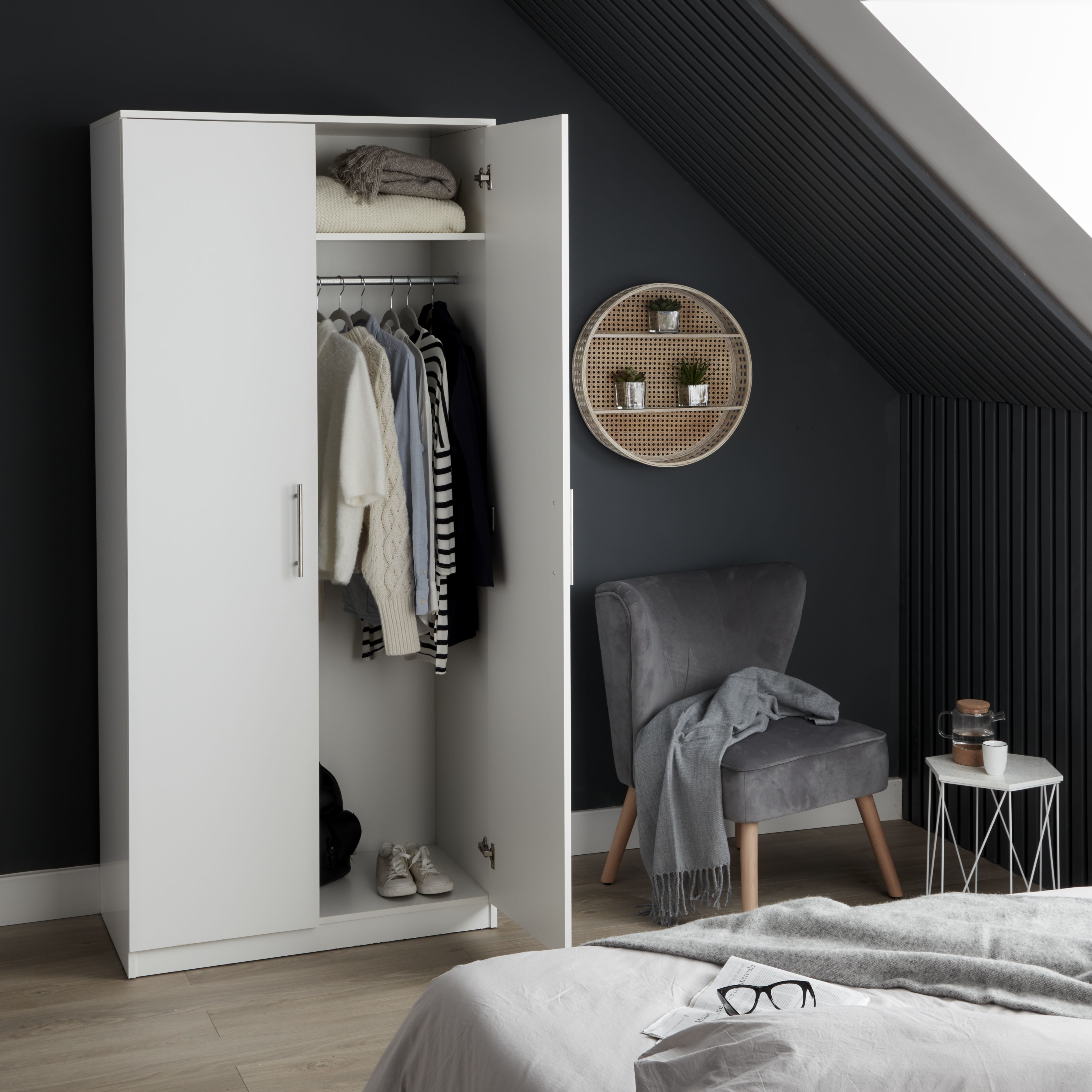 Vinova Modern Matt white Double Wardrobe (H)1995mm (W)900mm (D)500mm