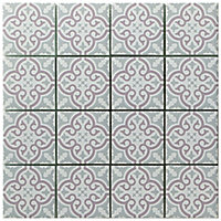 Vintage Grey & pink Glass 2x2 Mosaic tile, (L)300mm (W)300mm