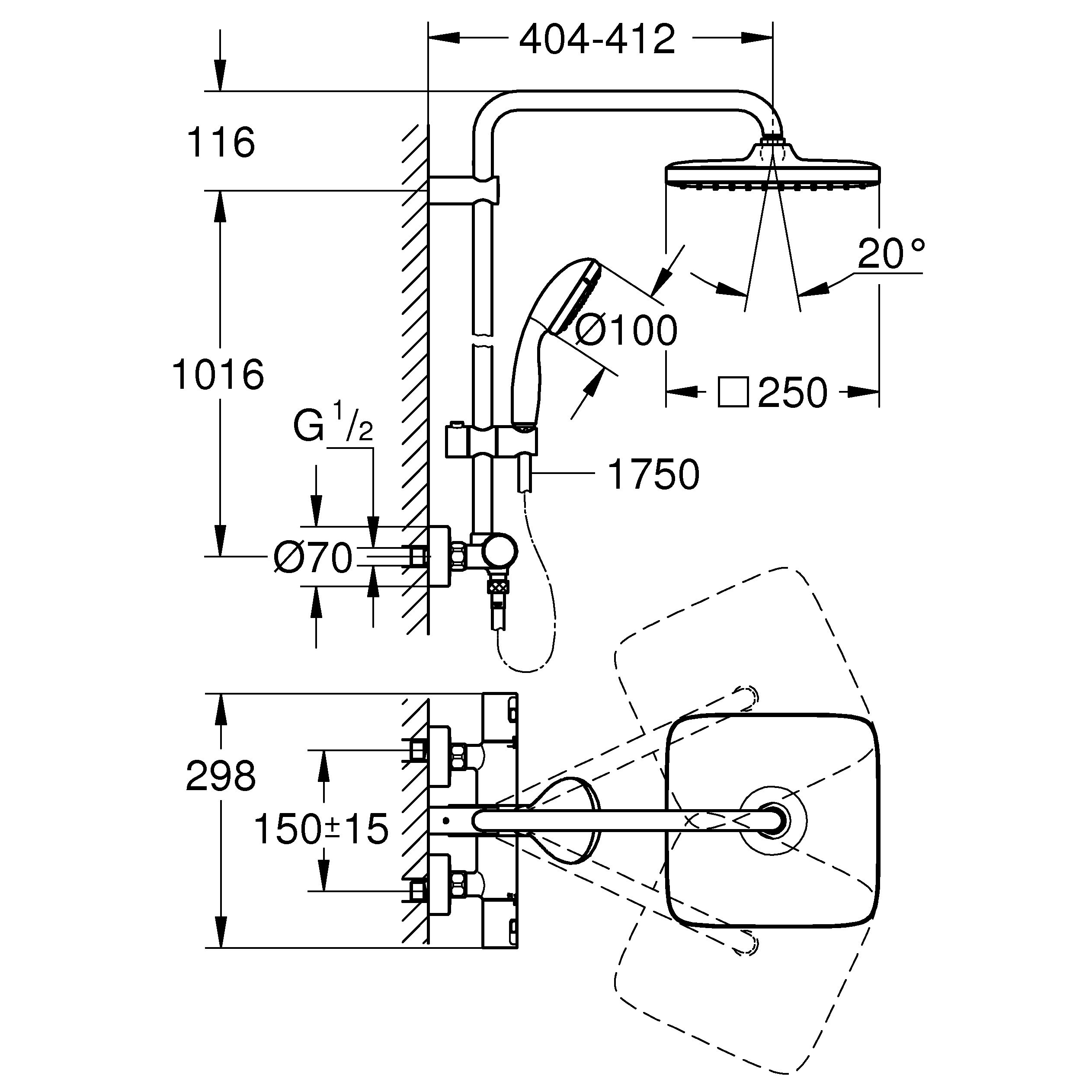 Vitalio Start 250 Chrome effect Thermostatic Multi head shower