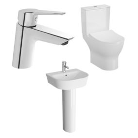 Vitra Koa White Open back close-coupled Floor-mounted Round Toilet & full pedestal basin With tap (W)400mm (H)780mm