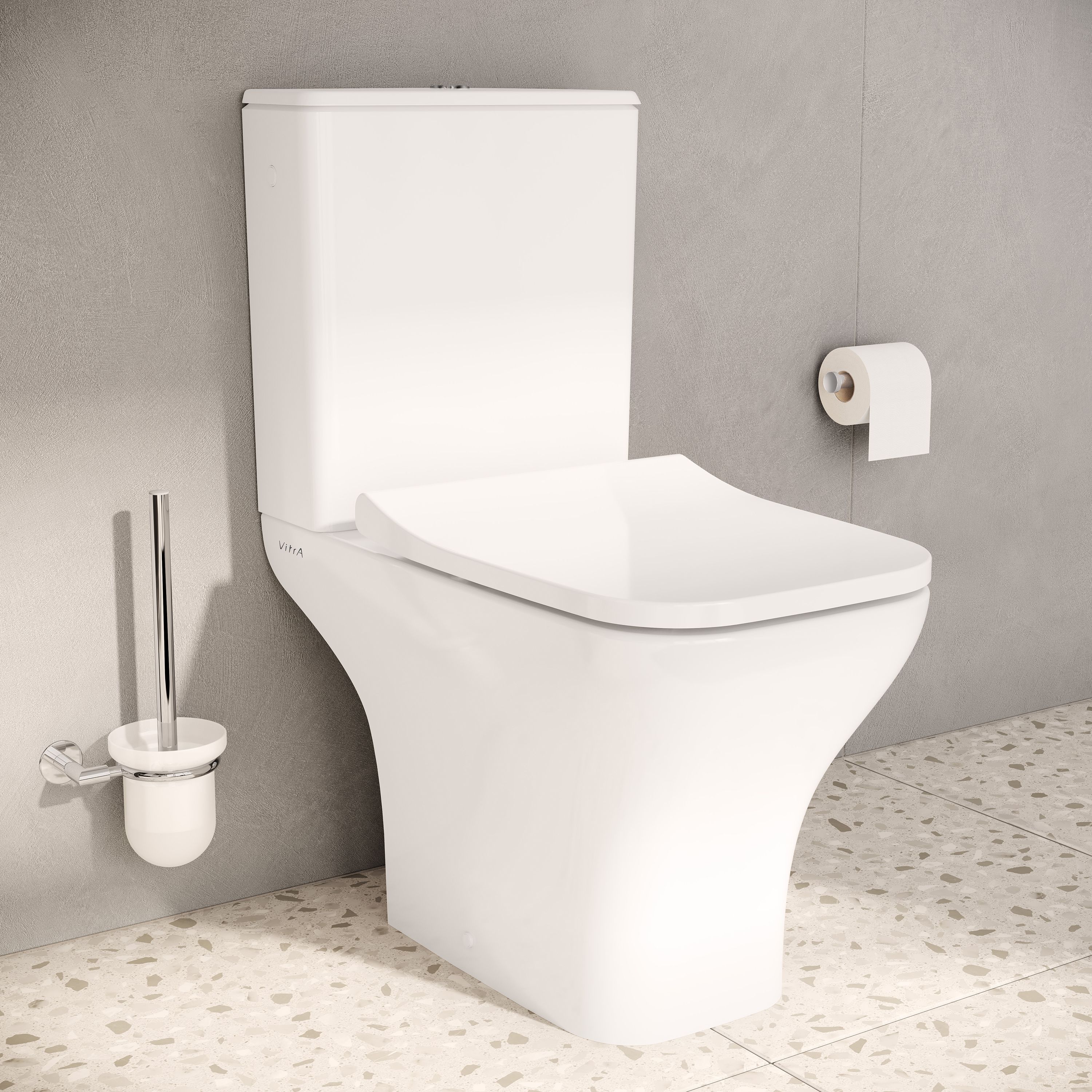 Vitra Koa White Slim Open back close-coupled Square Toilet set with Soft close seat