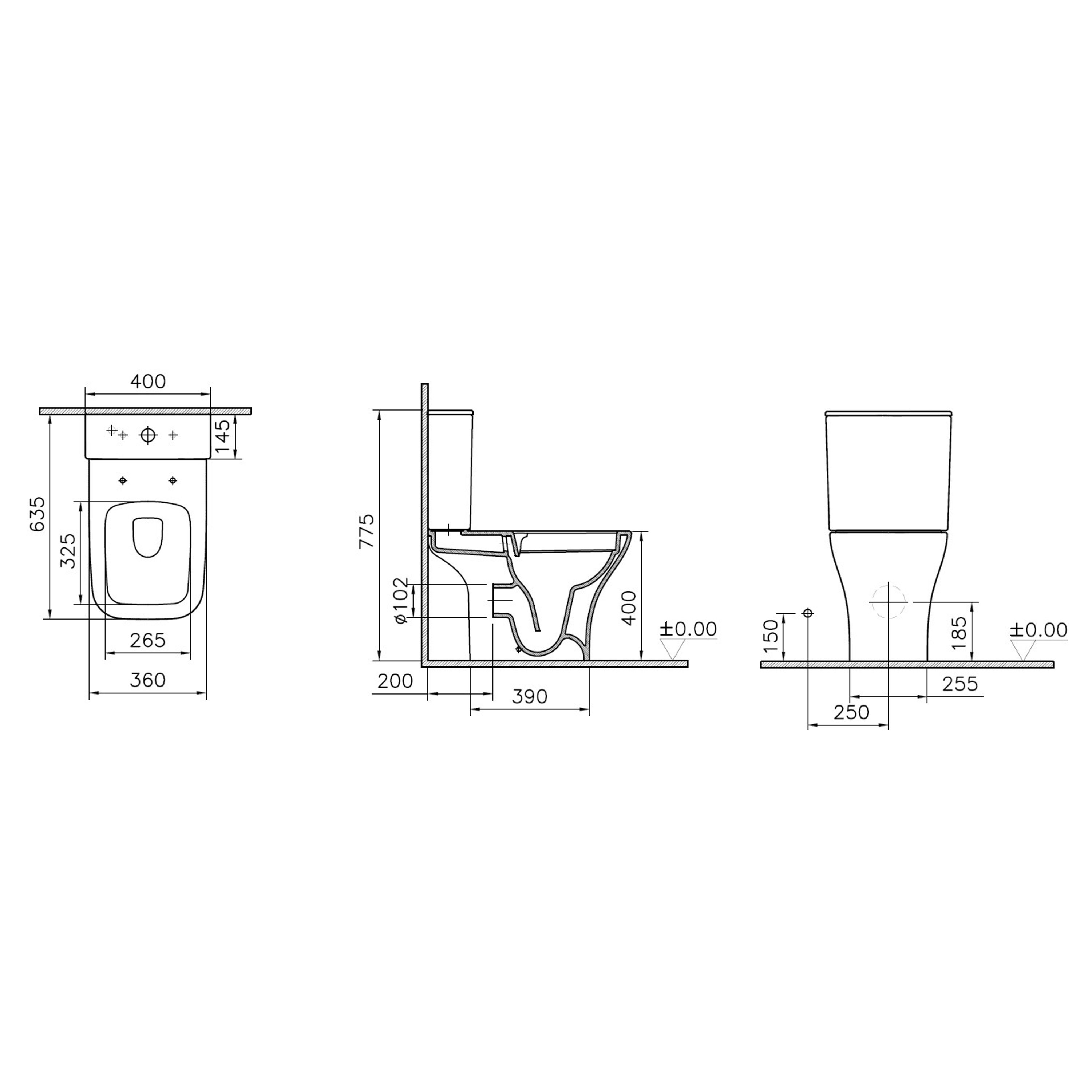 Vitra Koa White Slim Open back close-coupled Square Toilet set with Soft close seat