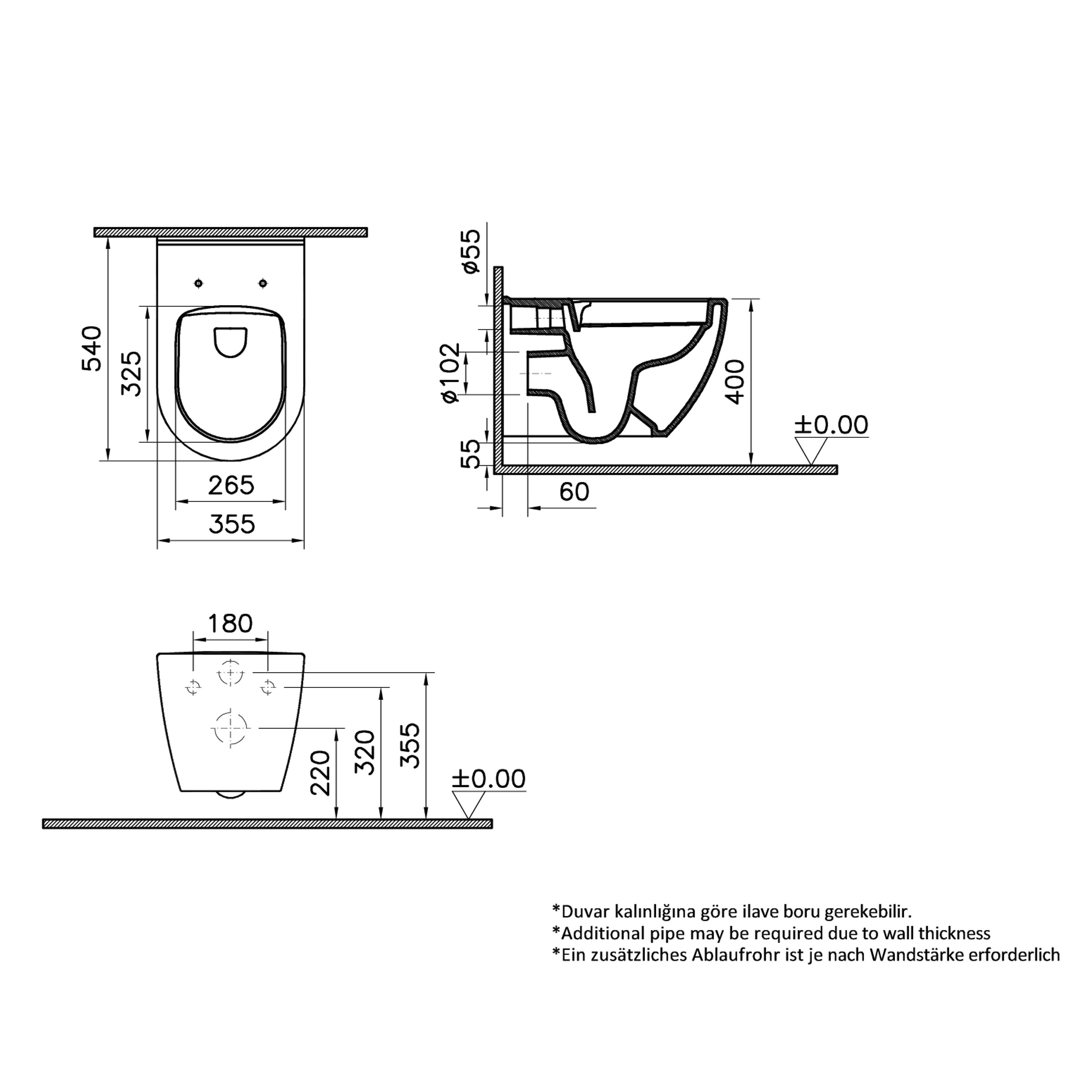 Vitra Koa White Slim Wall hung Round Toilet set with Soft close seat & frame