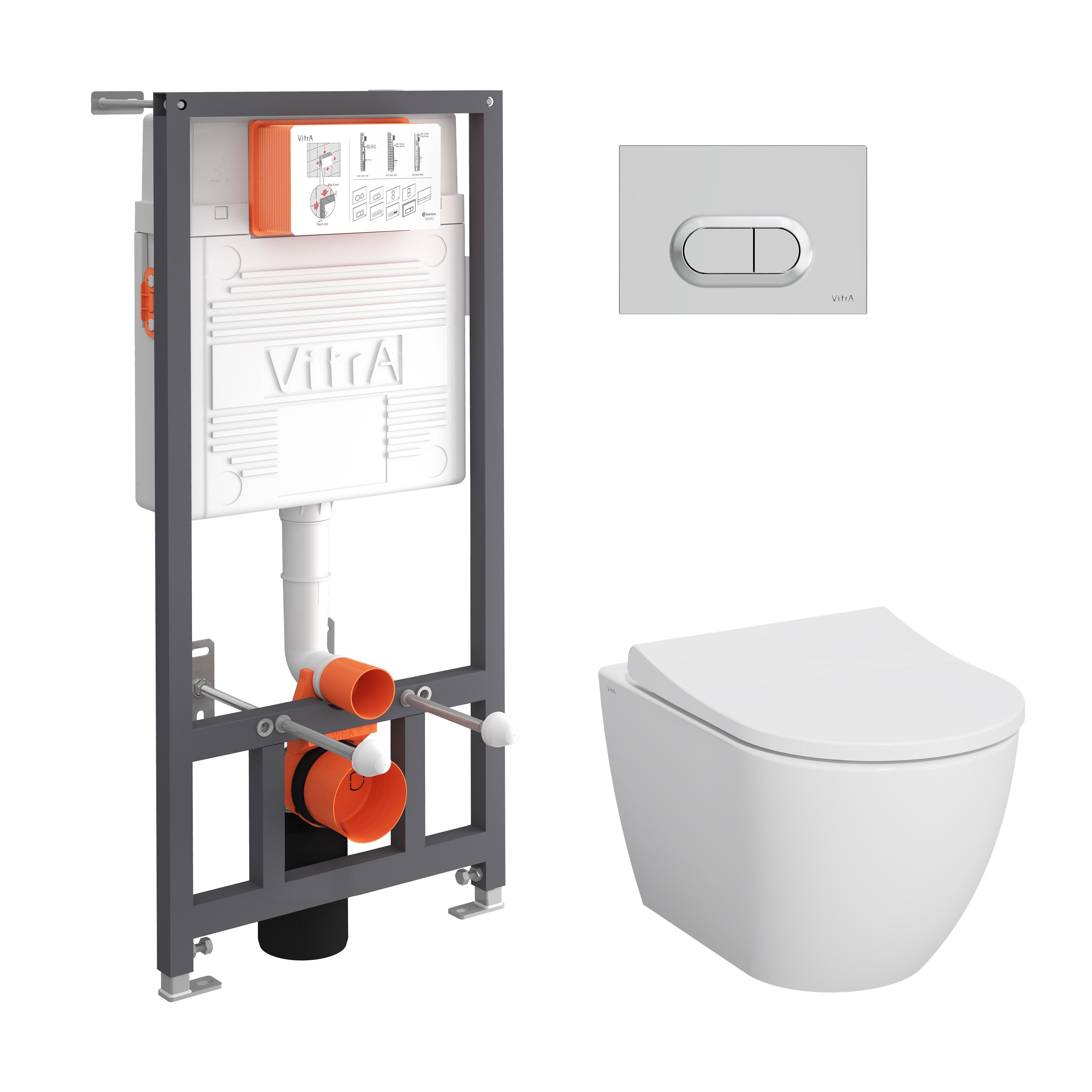 Vitra Koa White Slim Wall hung Round Toilet set with Soft close seat & frame