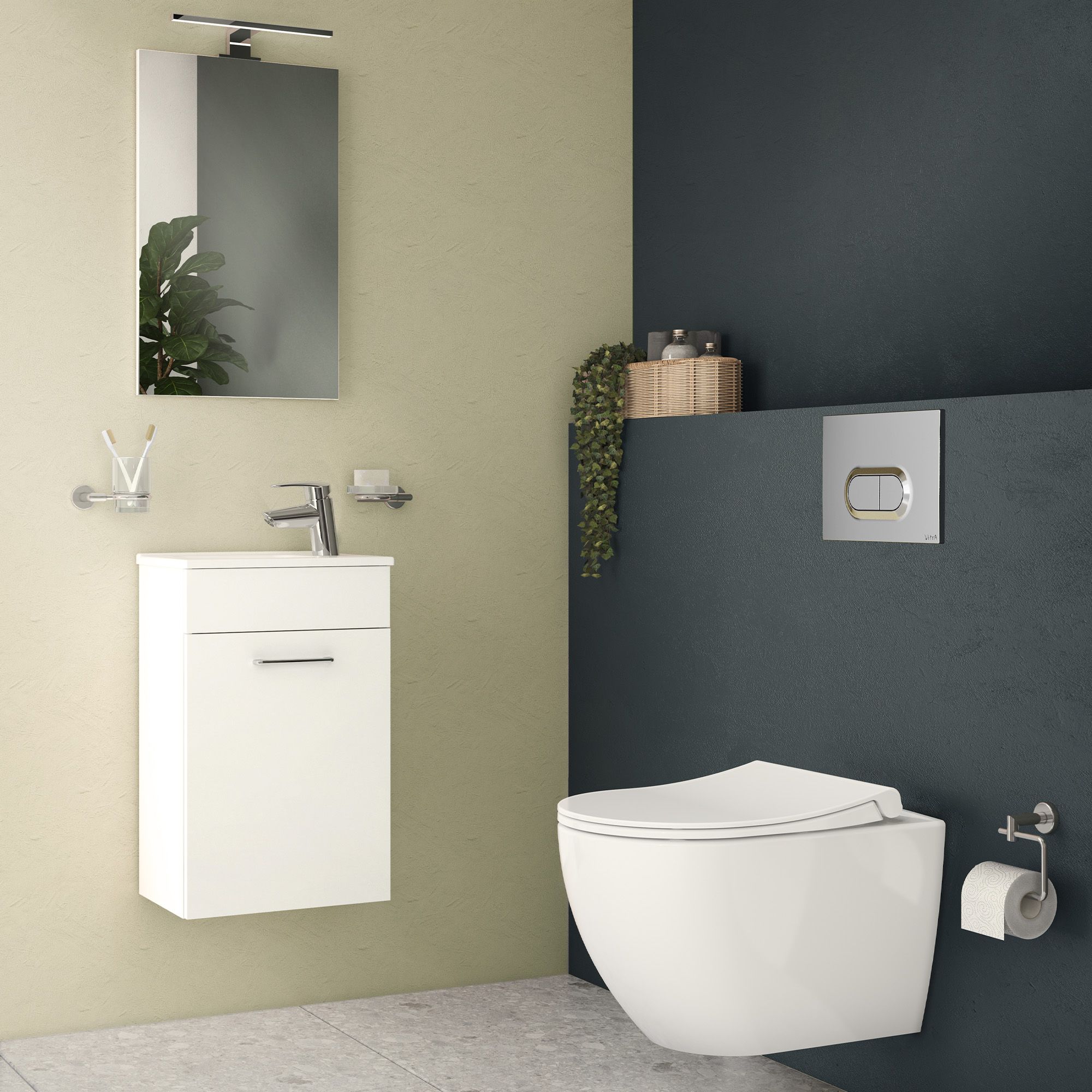 Vitra Koa White Slim Wall hung Round Toilet set with Soft close seat