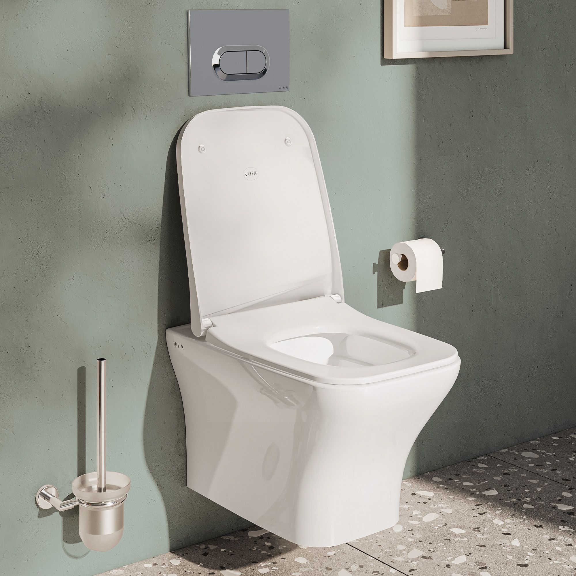 Vitra Koa White Slim Wall hung Square Toilet set with Soft close seat & frame