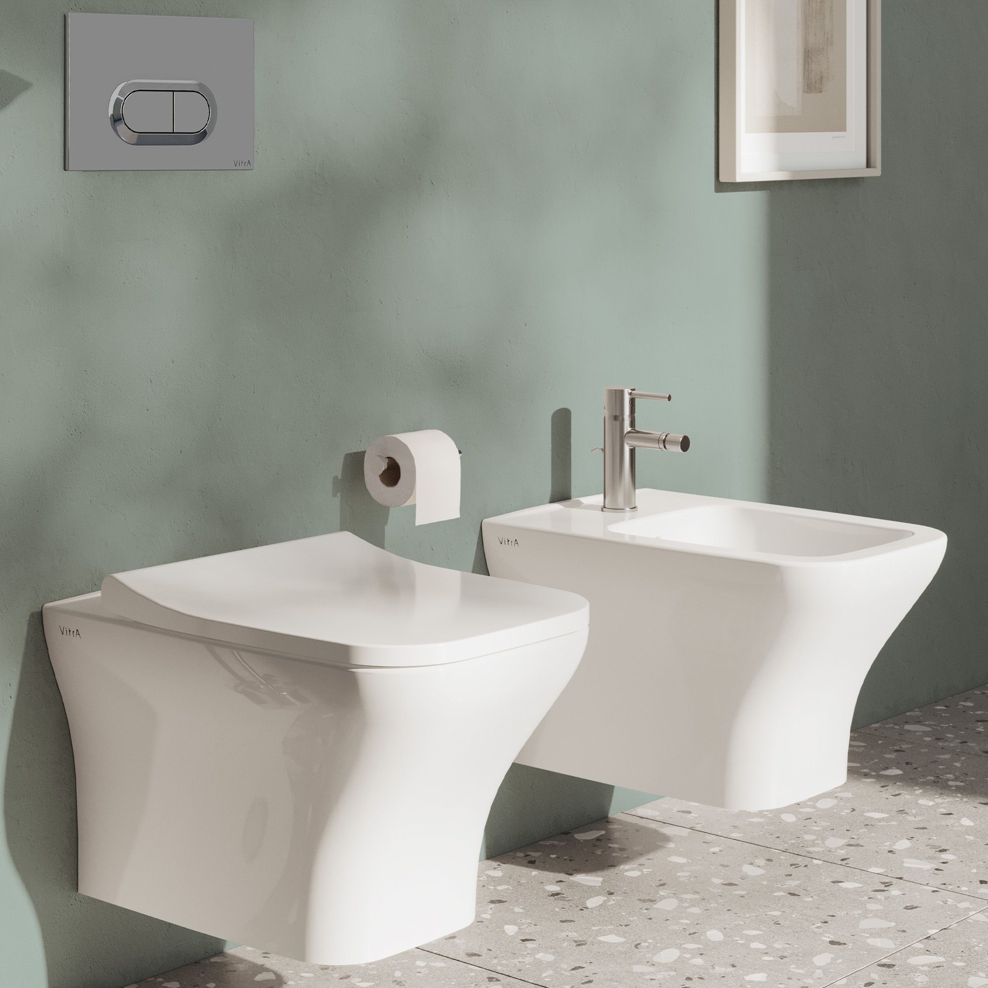 Vitra Koa White Slim Wall hung Square Toilet set with Soft close seat & frame