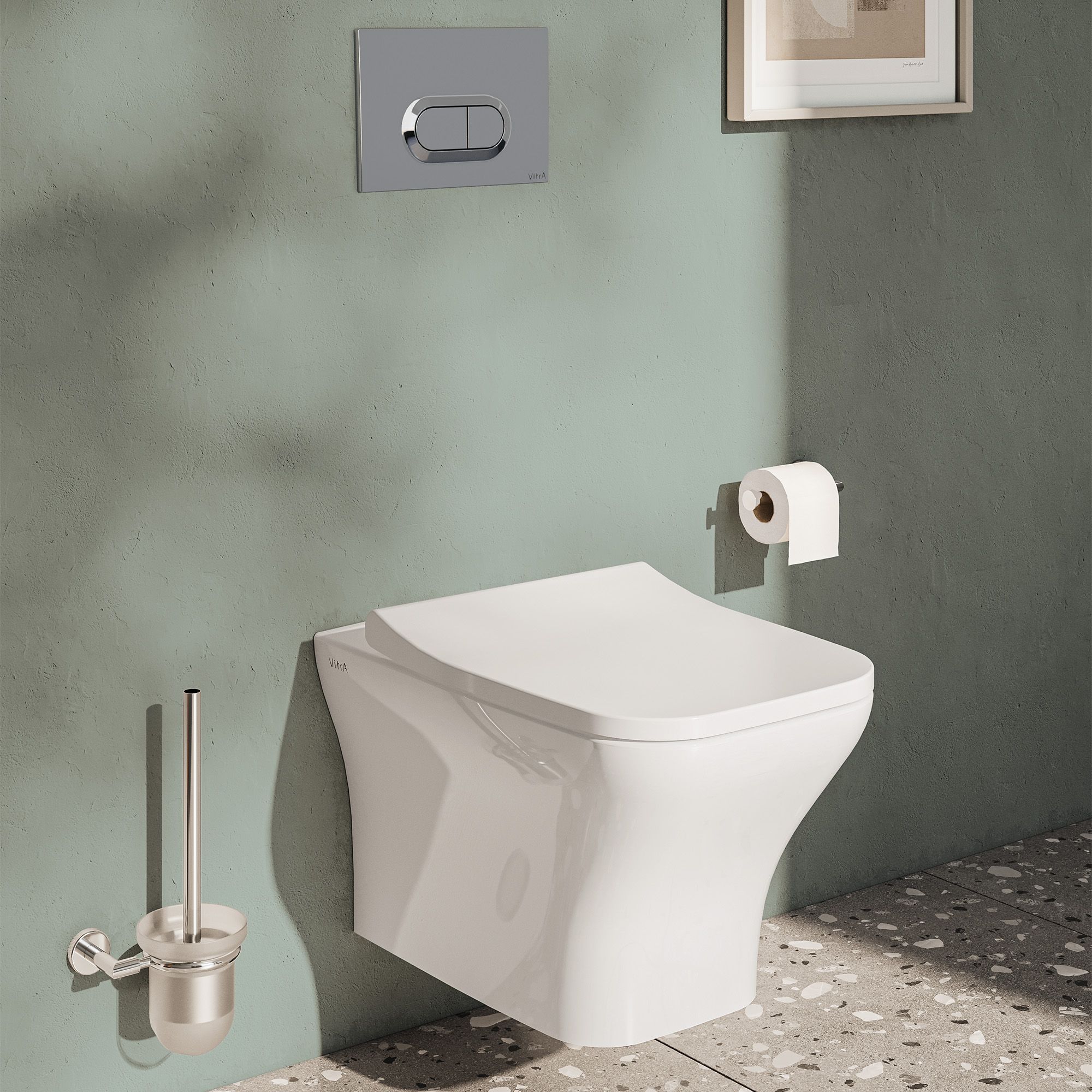 Vitra Koa White Slim Wall hung Square Toilet set with Soft close seat