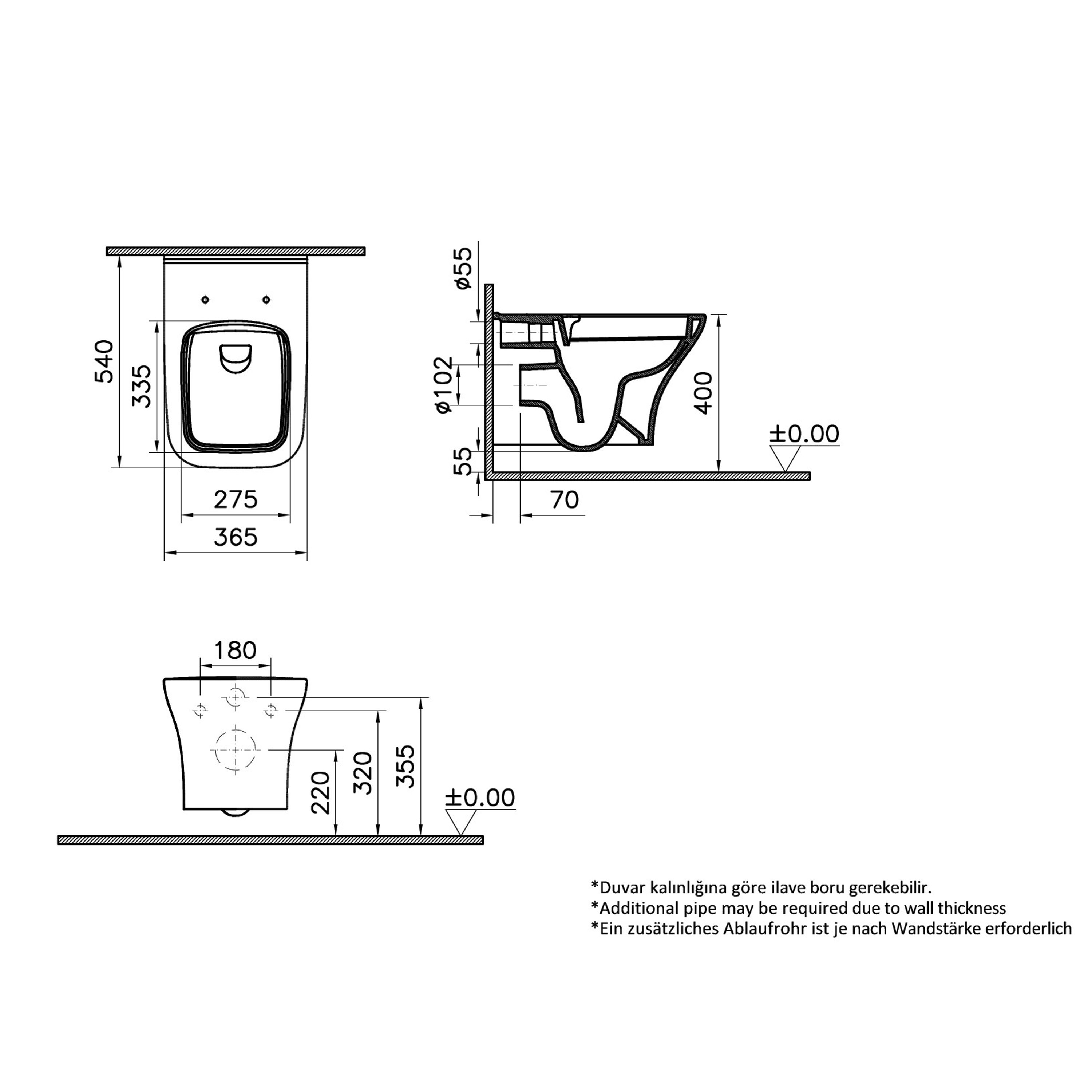 Vitra Koa White Slim Wall hung Square Toilet set with Soft close seat