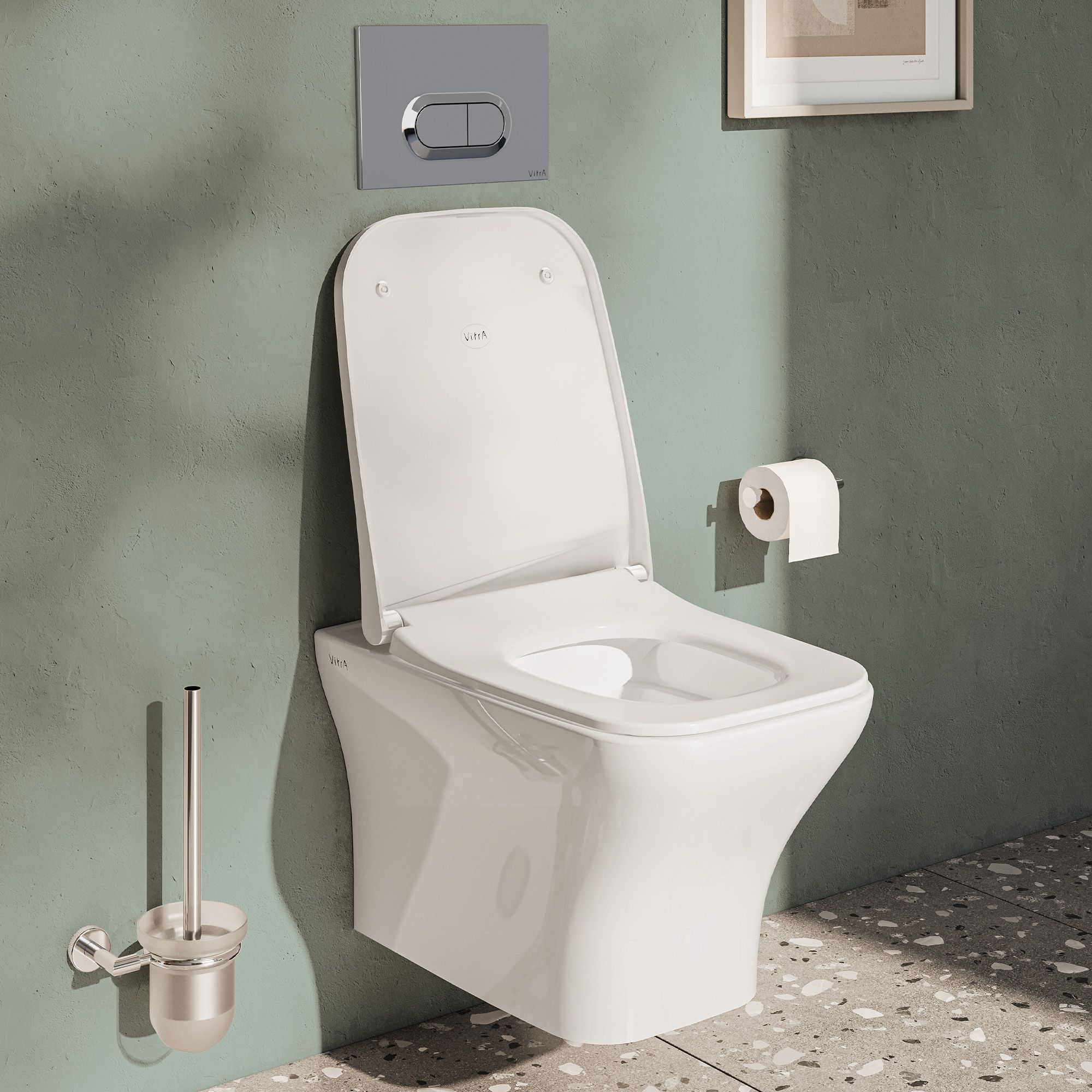 Vitra Koa White Slim Wall hung Square Toilet set with Soft close seat