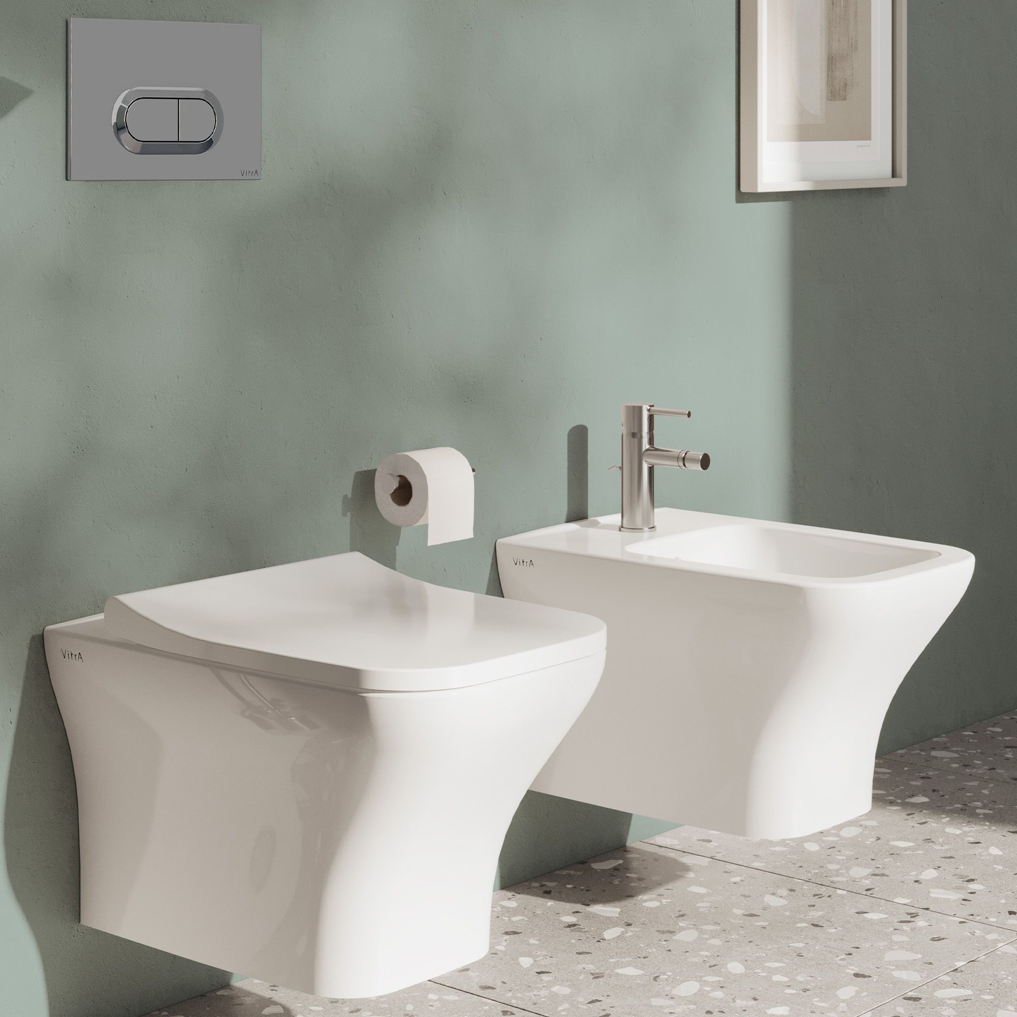 Vitra Koa White Slim Wall hung Square Toilet set with Soft close seat