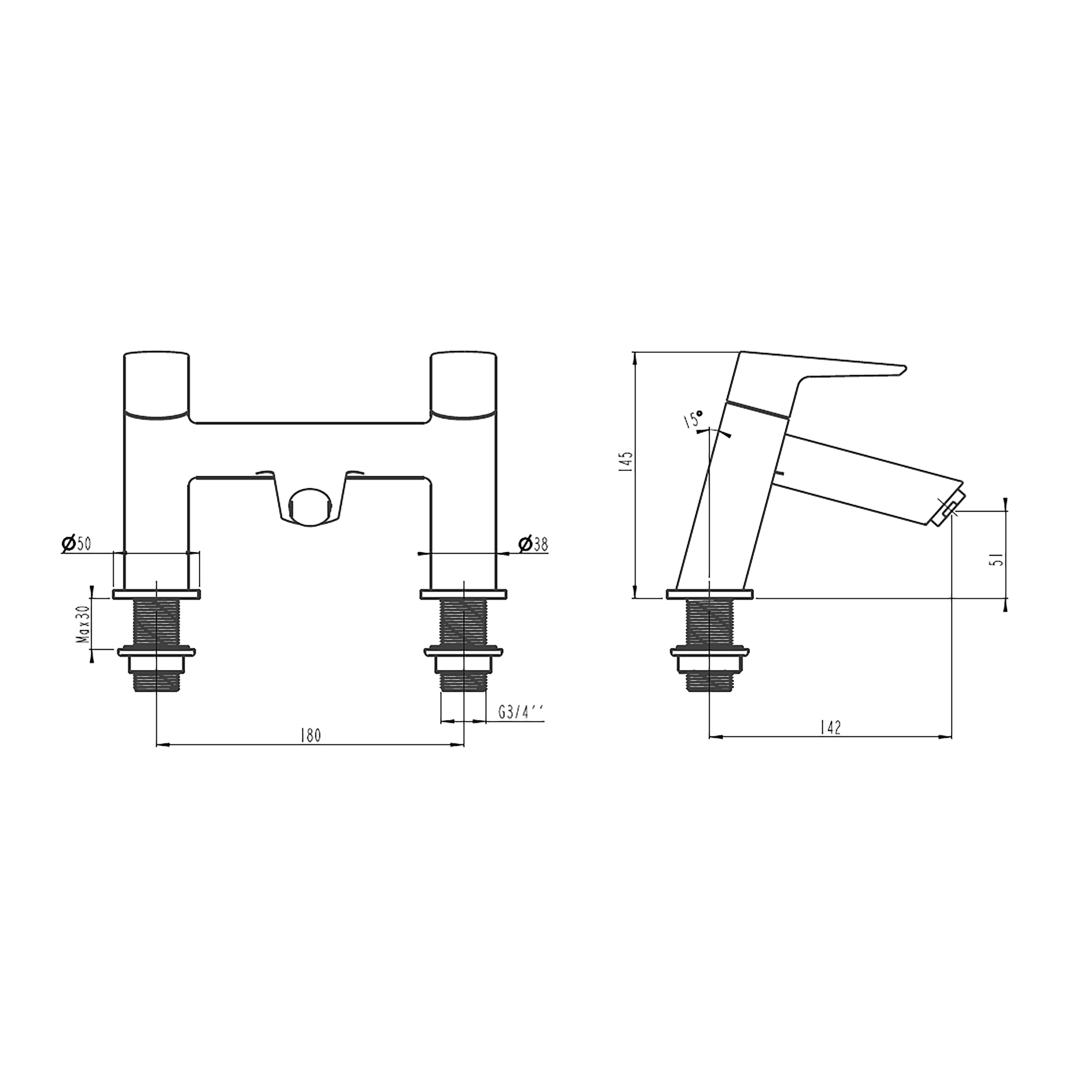 VitrA Solid S Gloss Chrome effect Deck-mounted Filler Tap