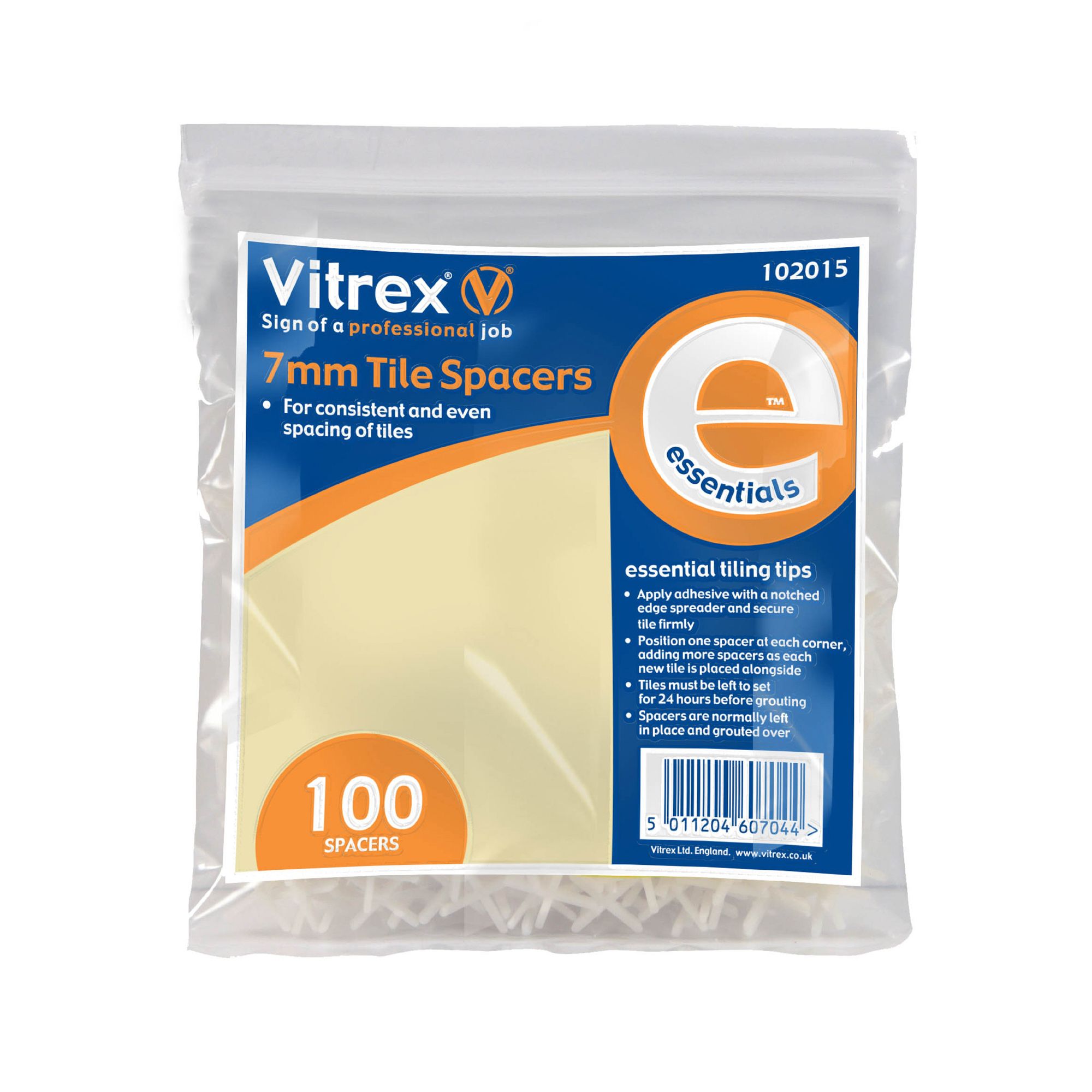 Vitrex 102070 Plastic 7mm Tile spacer, Pack of 100