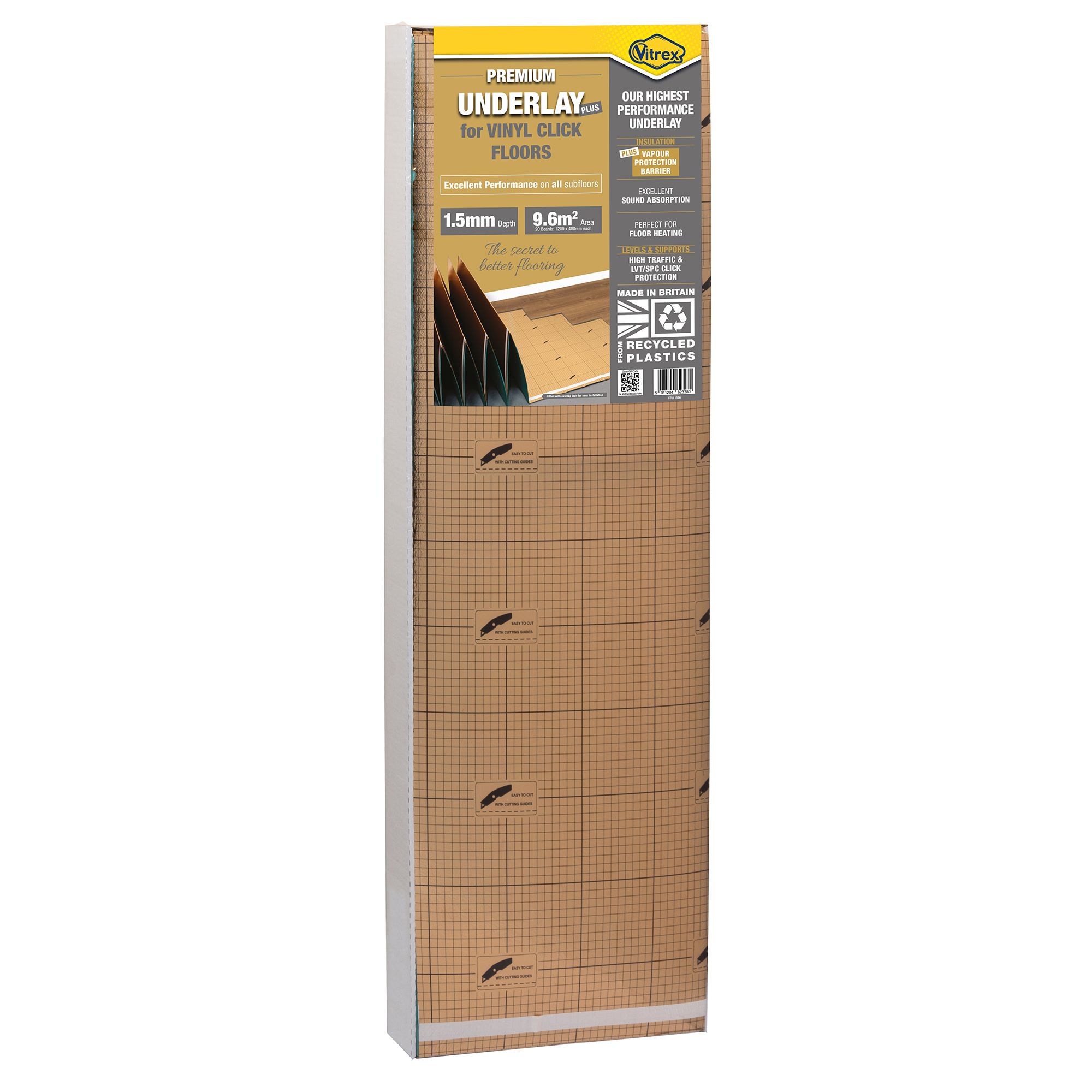 Vitrex Premium Plus 1.5mm XPS foam Vinyl click Underlay panel, 9.6m²