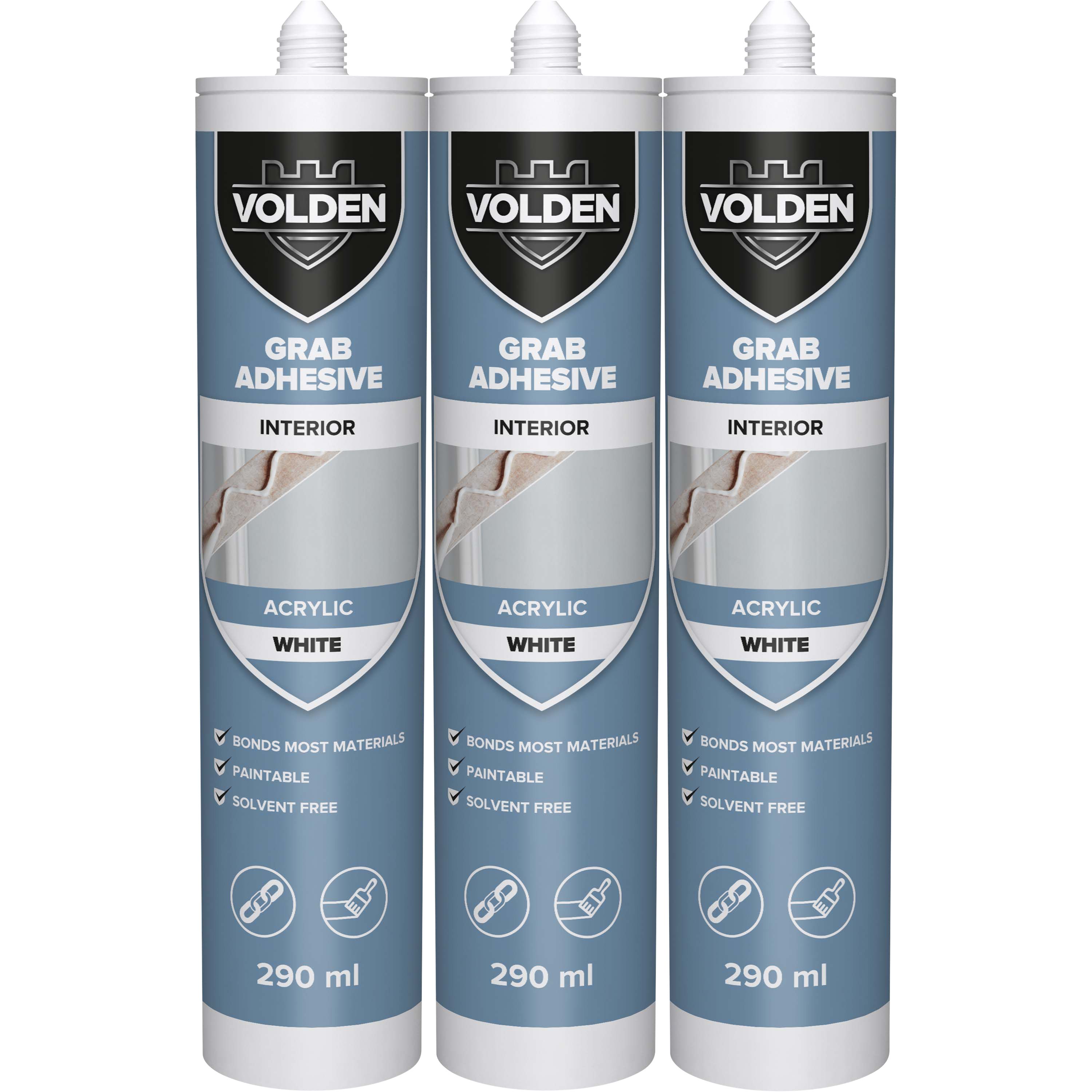 Volden Not water resistant Solvent-free White Grab adhesive 870ml 1.33kg, Pack of 3