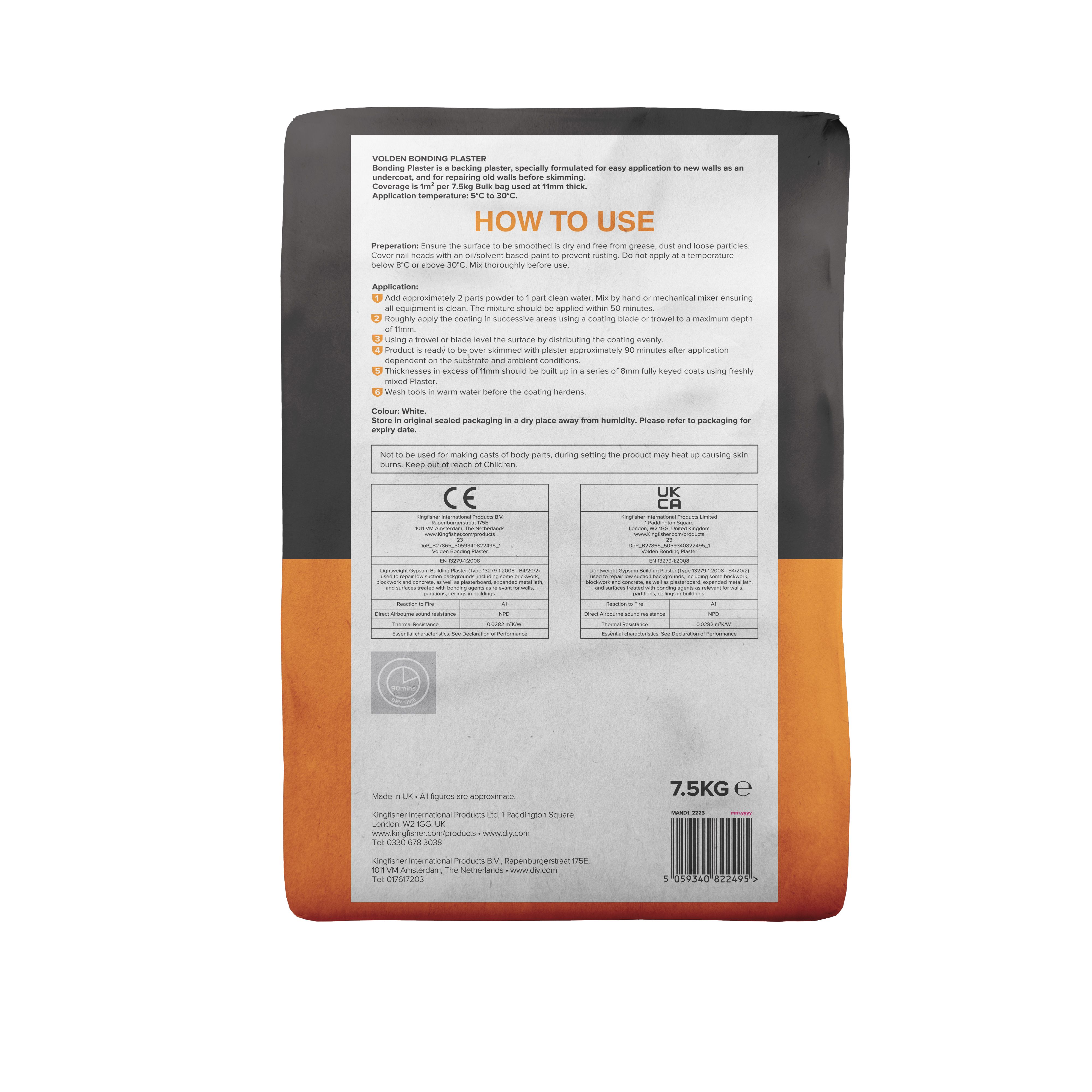 Volden Plasters Not quick dry Requires preparation Undercoat plaster 7500g Bulk bag
