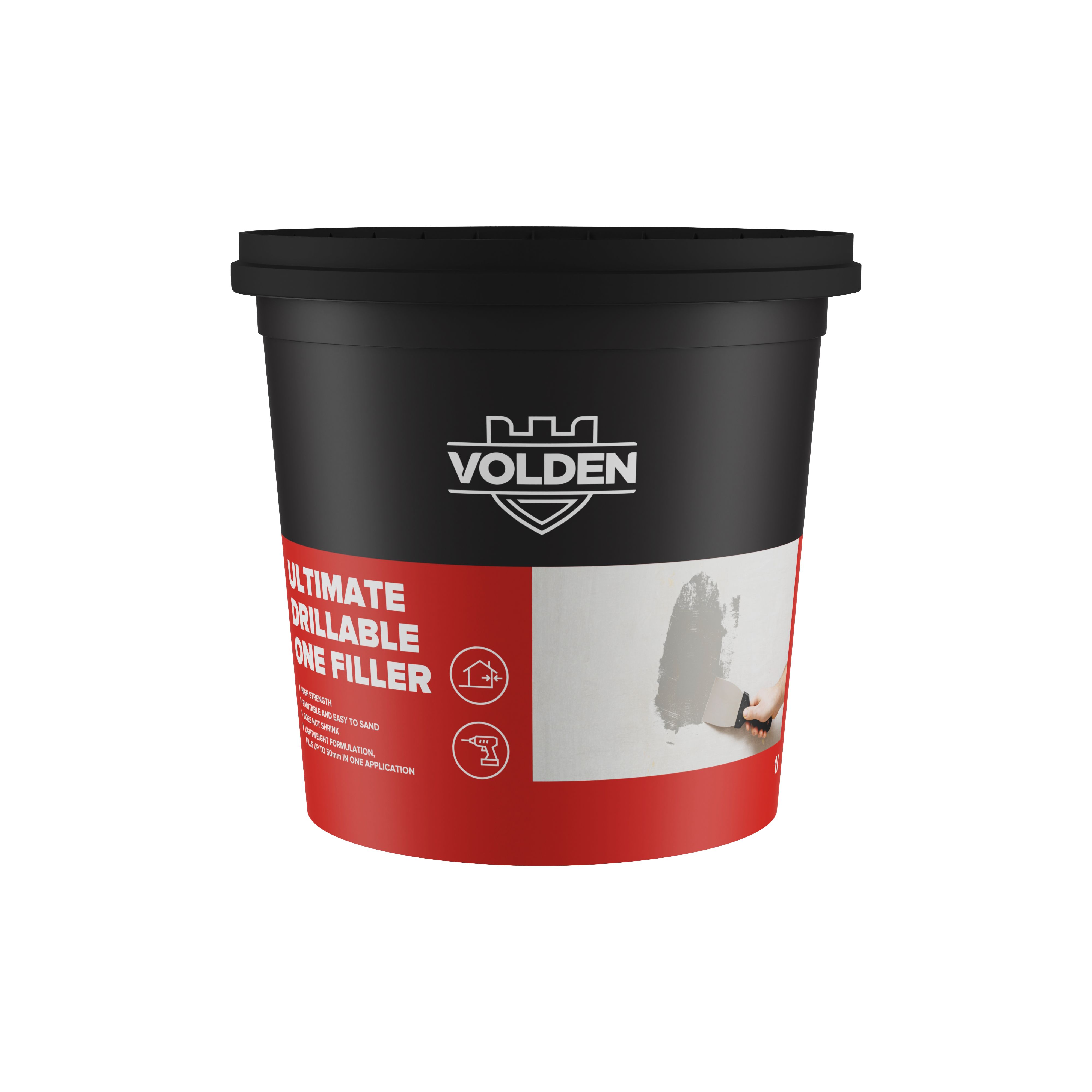 Volden Ultimate Drillable Light Grey Patch & filler 1L, 0.84kg - Ready to use