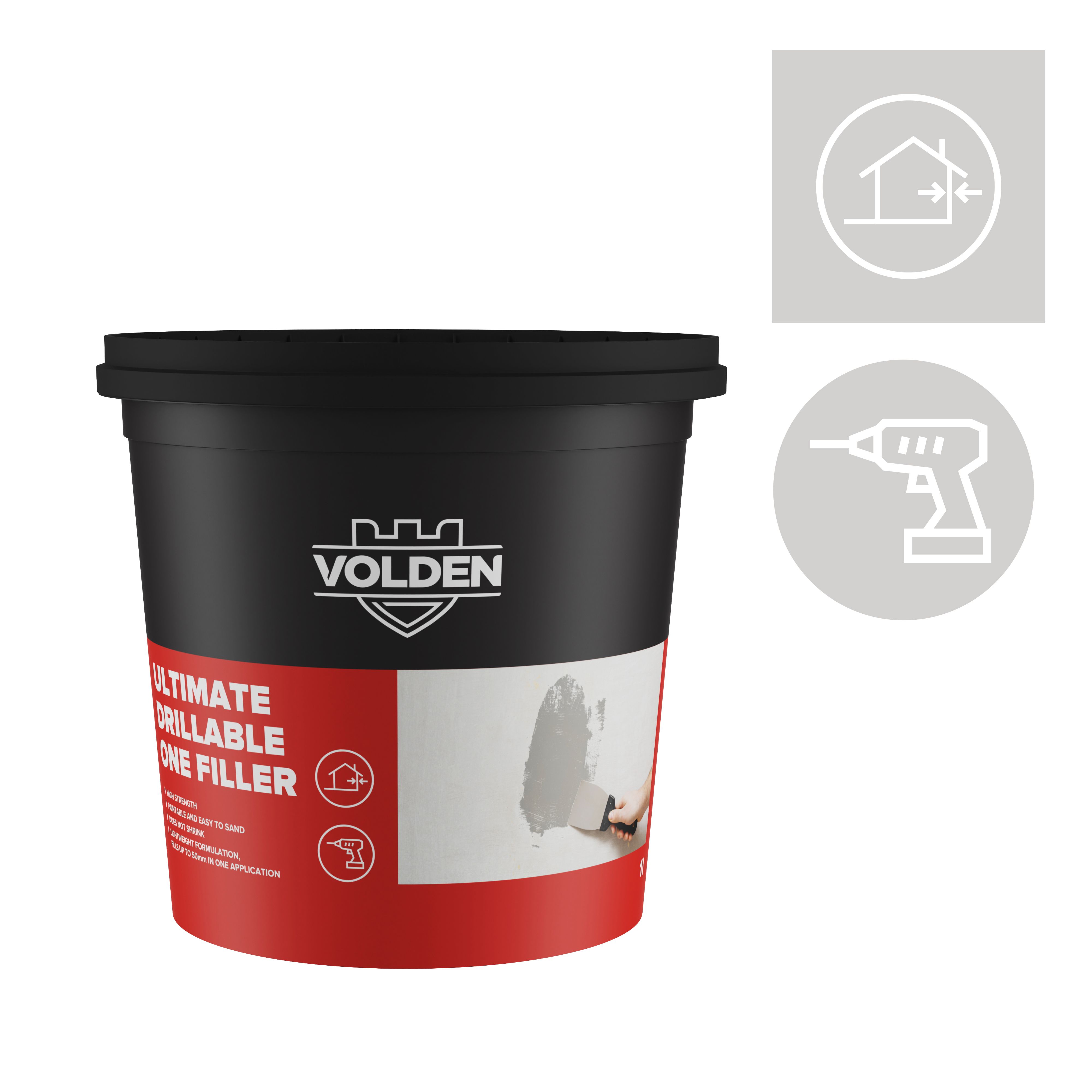 Volden Ultimate Drillable Light Grey Patch & filler 1L, 0.84kg - Ready to use