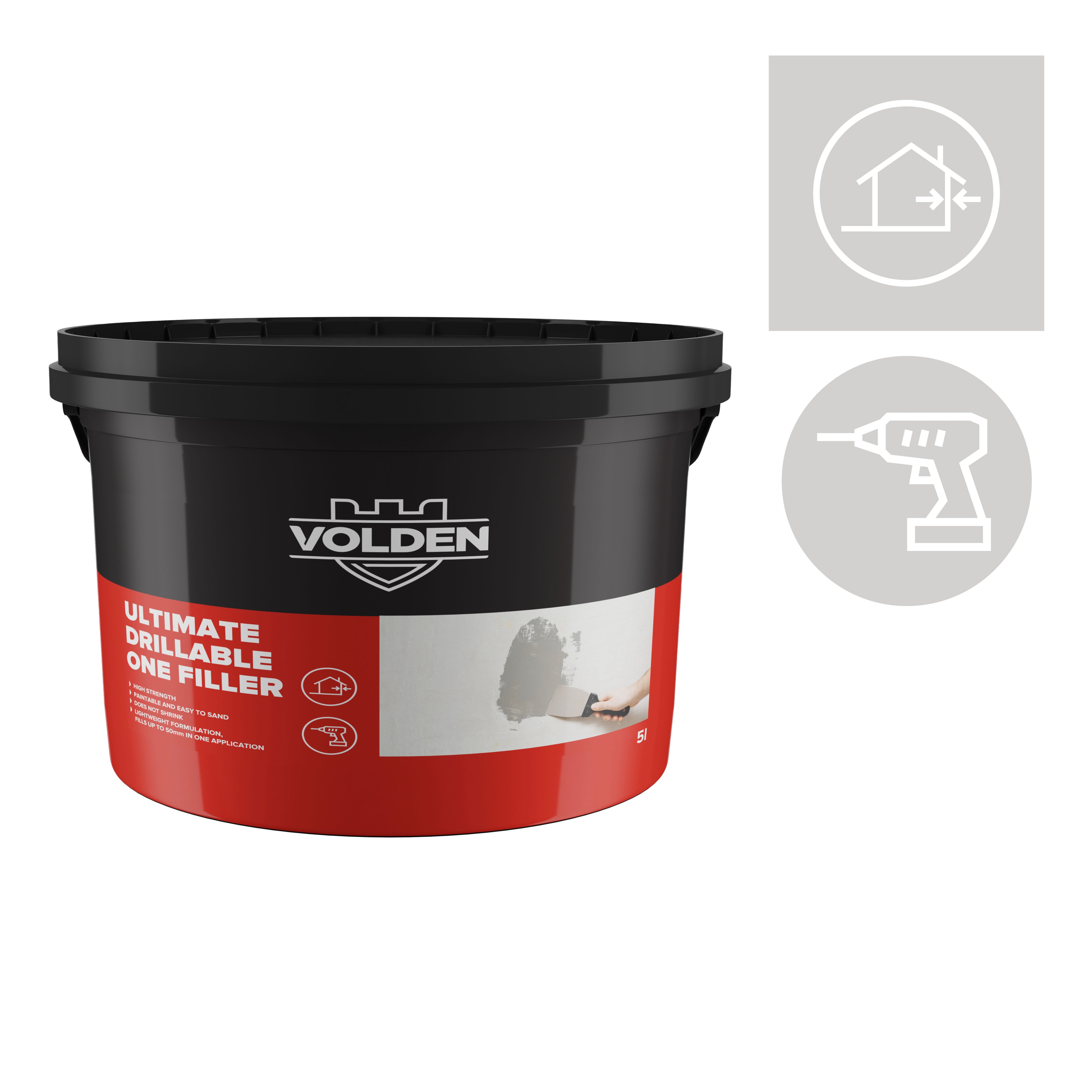 Volden Ultimate Drillable Light Grey Ready to use Plaster, stone, concrete & wood Patch & filler, 5L 4.2kg