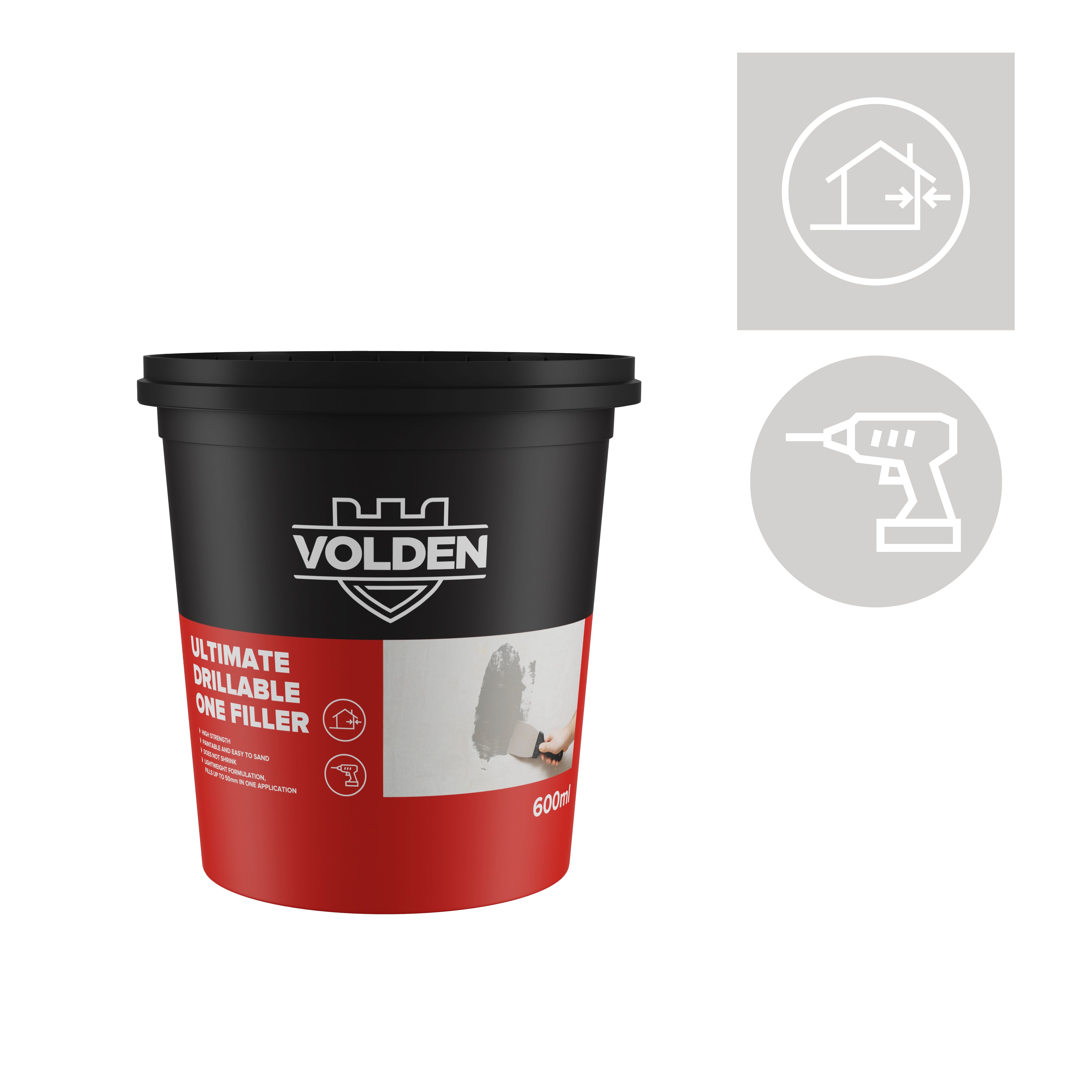 Volden Ultimate Drillable Light Grey Ready to use Plaster, stone, concrete & wood Patch & filler, 600ml 510g