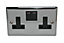 Volex Chrome Double 13A Switched Socket with Black inserts