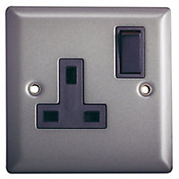 Volex Grey Single 13A Switched Socket with Black inserts