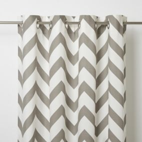 Wabana Grey & white Herringbone Unlined Eyelet Curtain (W)140cm (L)260cm, Single