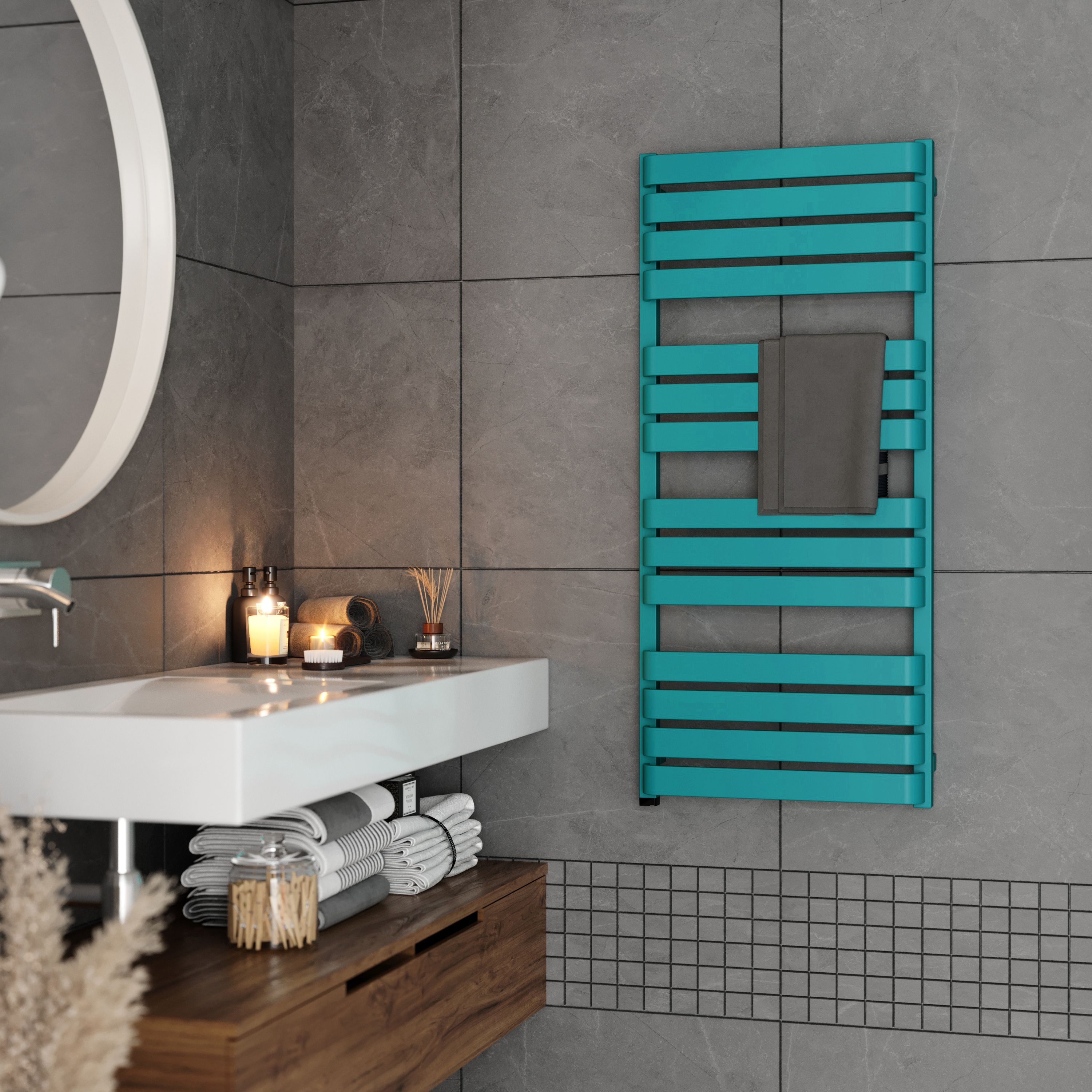 Warp T One Teal Flat Towel warmer (W)500mm x (H)1110mm