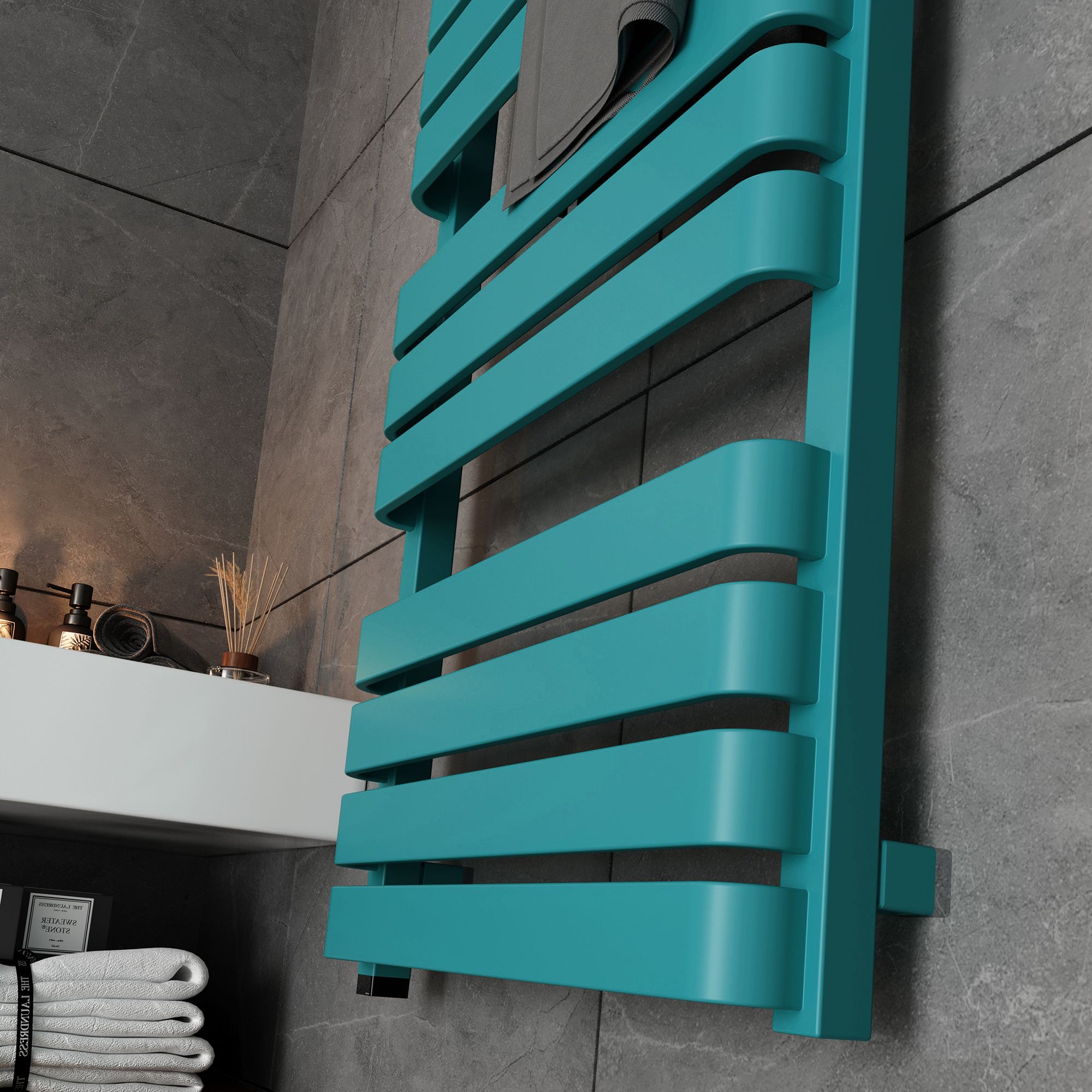 Warp T One Teal Flat Towel warmer (W)500mm x (H)1110mm