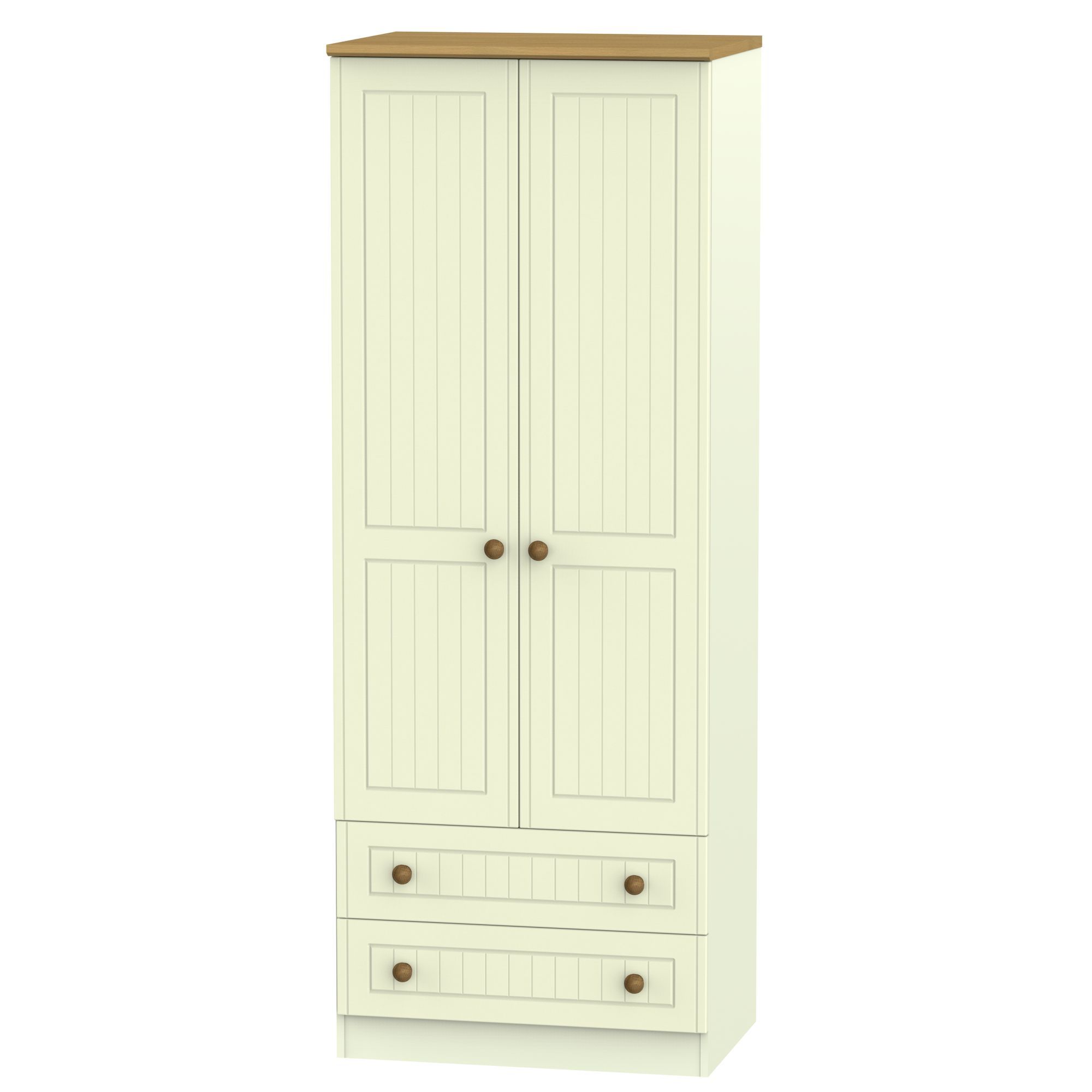 Warwick Contemporary Matt cream oak effect 2 Drawer Tall Double Wardrobe (H)1970mm (W)740mm (D)530mm