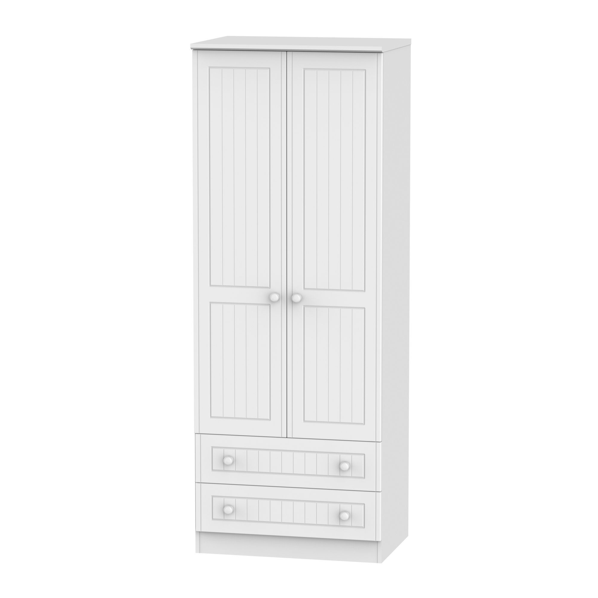 Warwick Contemporary Matt white 2 Drawer Tall Double Wardrobe (H)1970mm (W)740mm (D)530mm