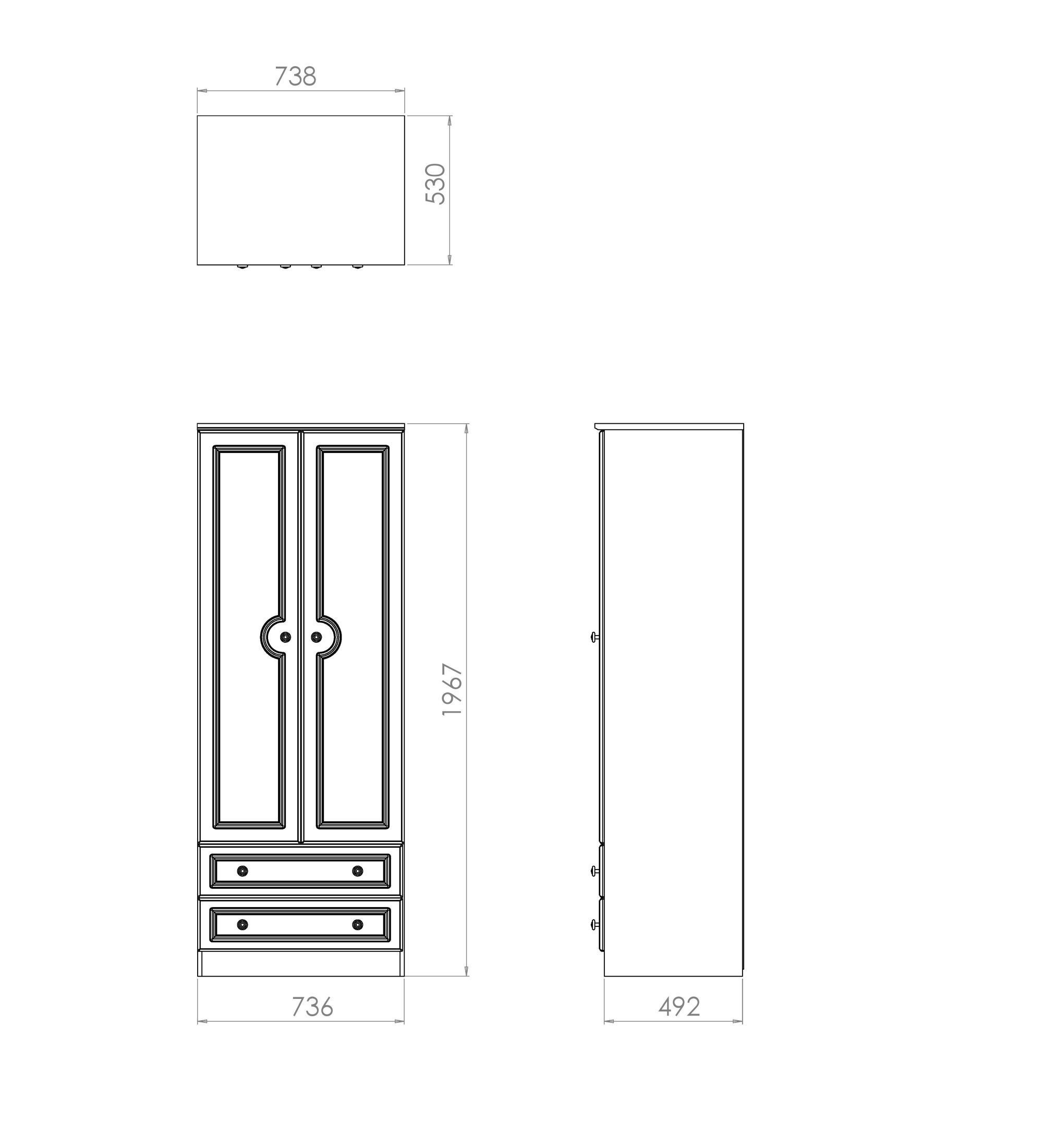 Warwick Contemporary Matt white 2 Drawer Tall Double Wardrobe (H)1970mm (W)740mm (D)530mm
