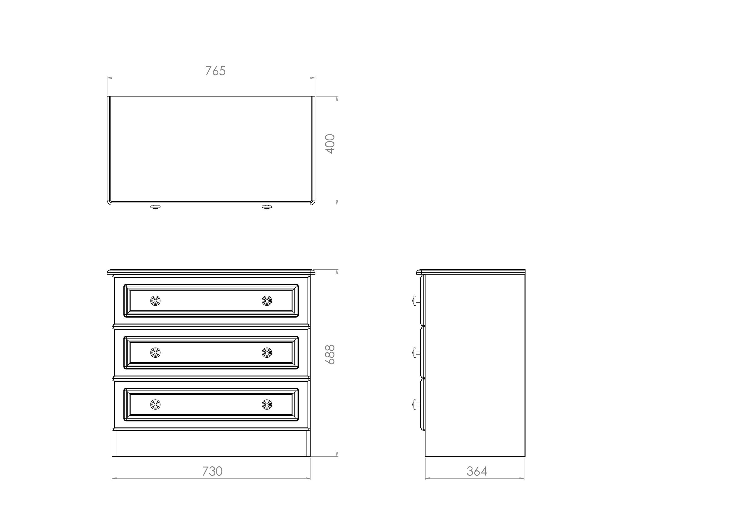 Warwick Matt cream oak effect 3 Drawer Bedside table (H)695mm (W)765mm (D)415mm