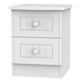 Warwick Matt white 2 Drawer Compact Bedside table (H)505mm (W)395mm (D)415mm