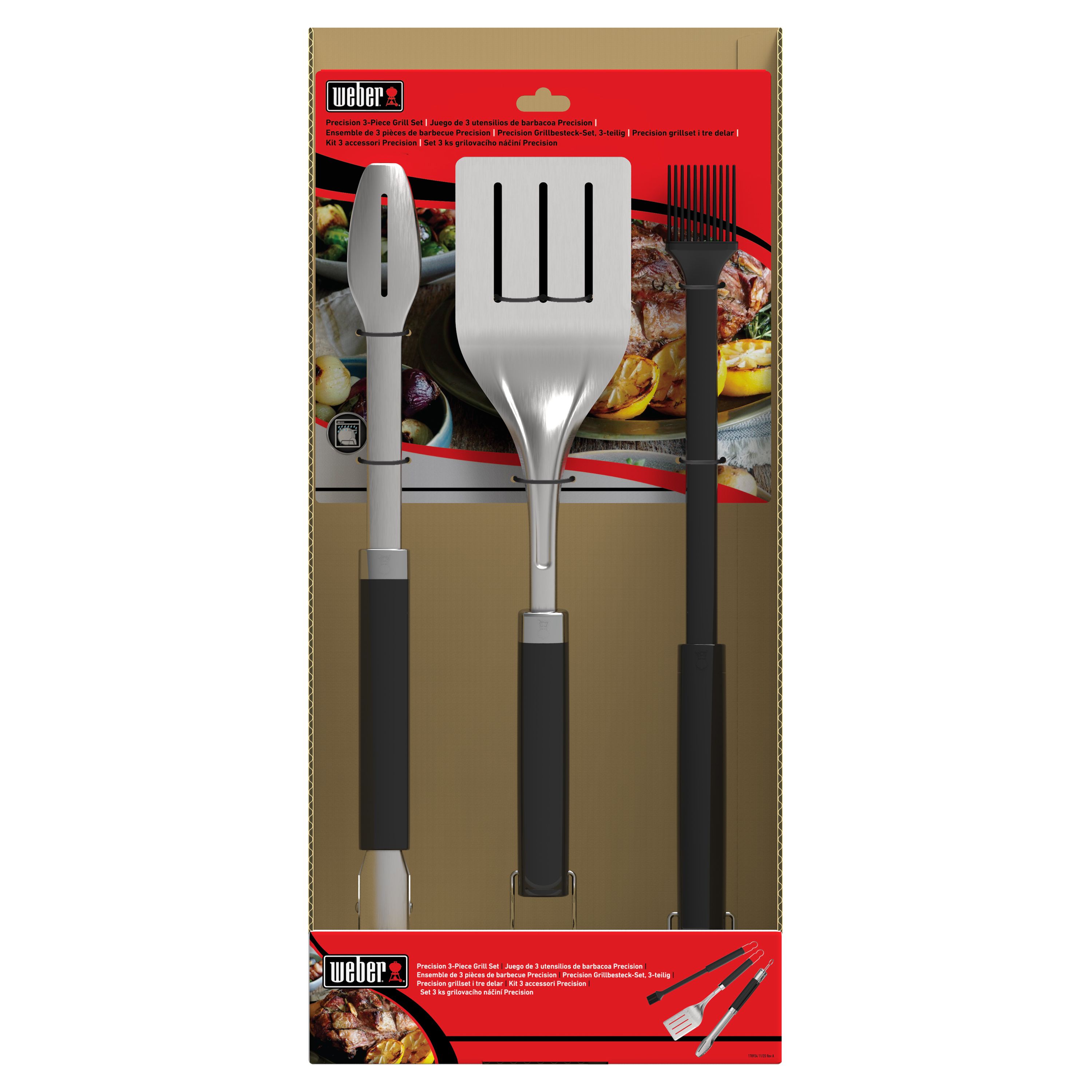 Weber Precision Silver, Black Rubber & stainless steel 3 piece Barbecue tool set