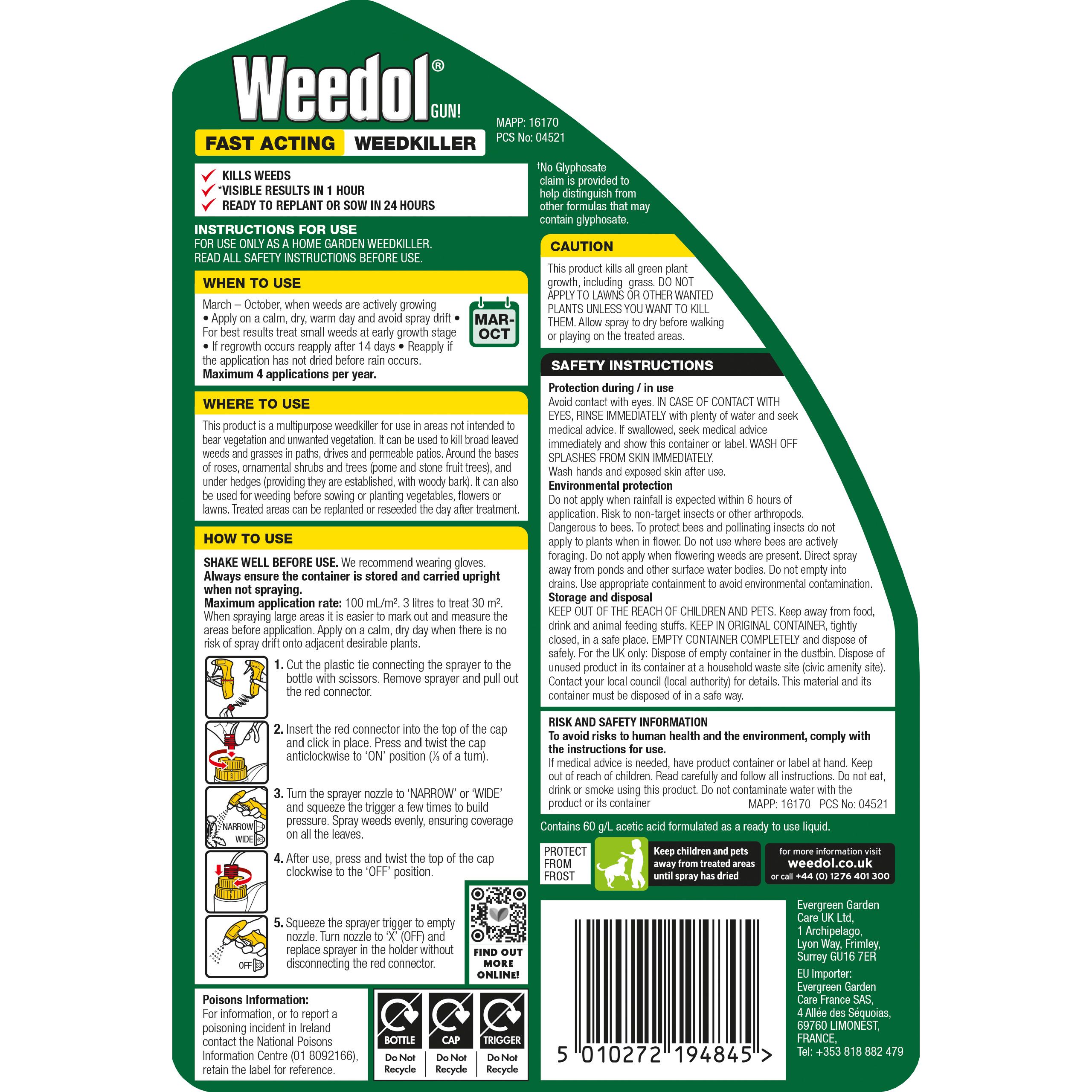 Weedol Fast acting Weed killer 3L