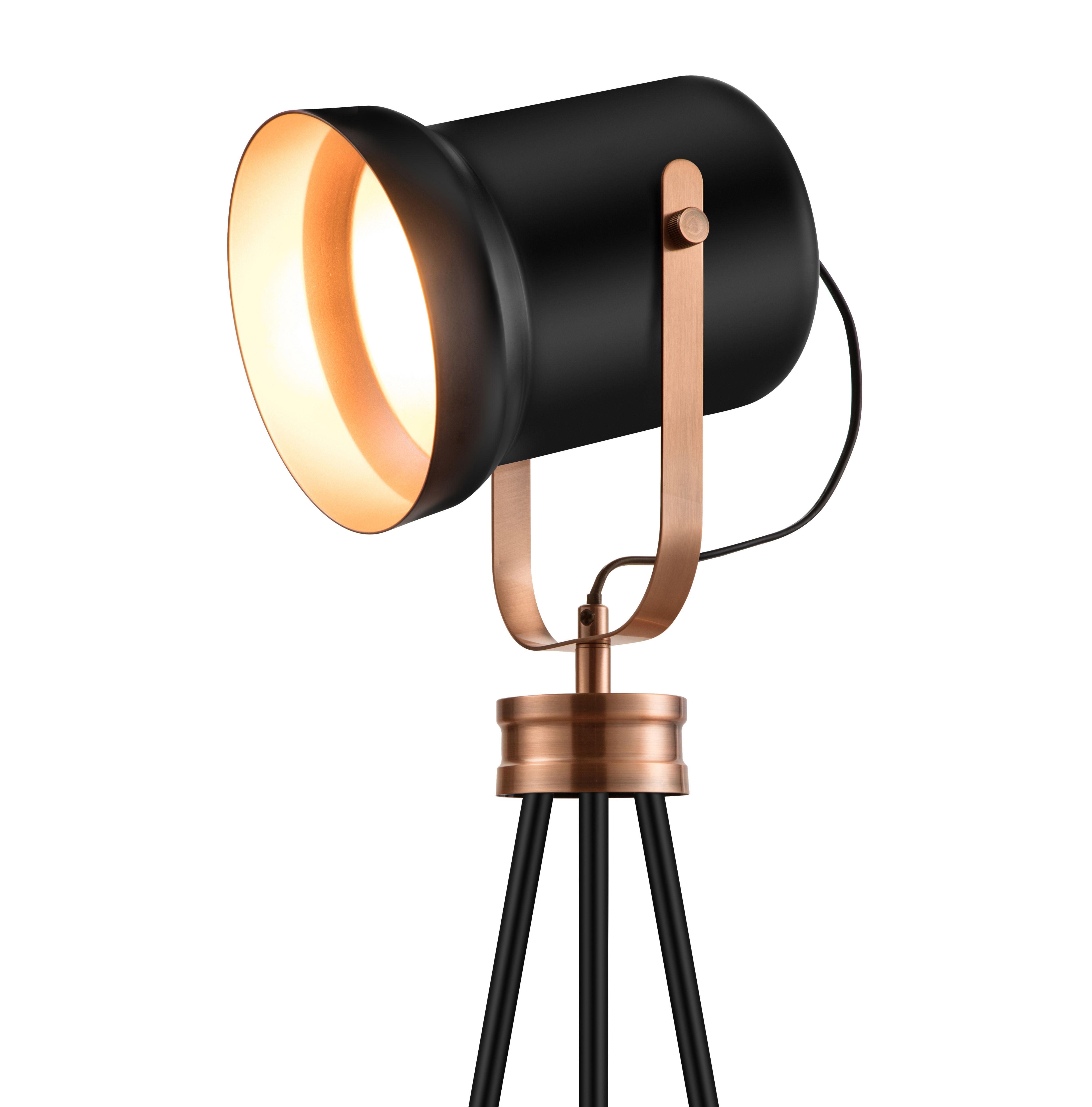 Wendover Tripod Matt Black Copper effect LED Floor lamp